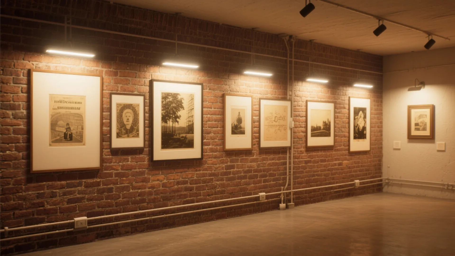 4) Picture Lights Across Brick Art Walls