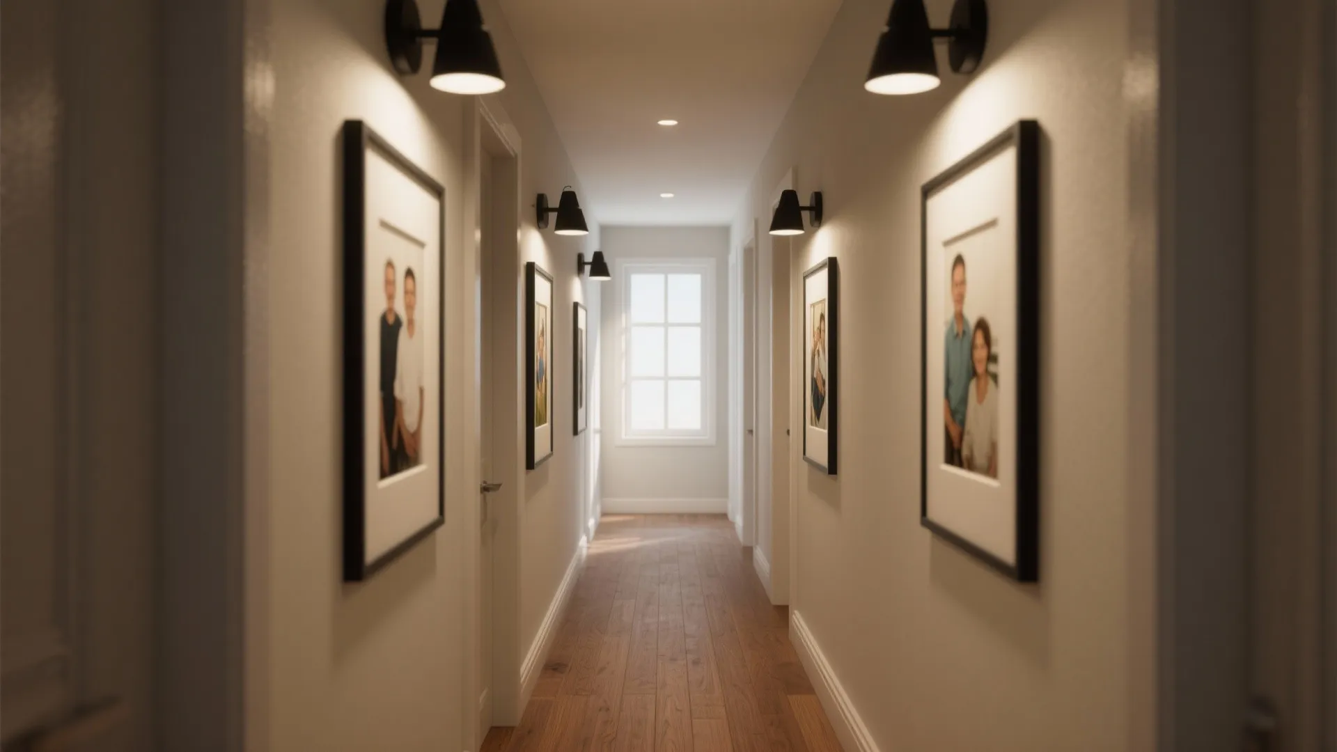 3. Black picture lights to highlight art without stealing space