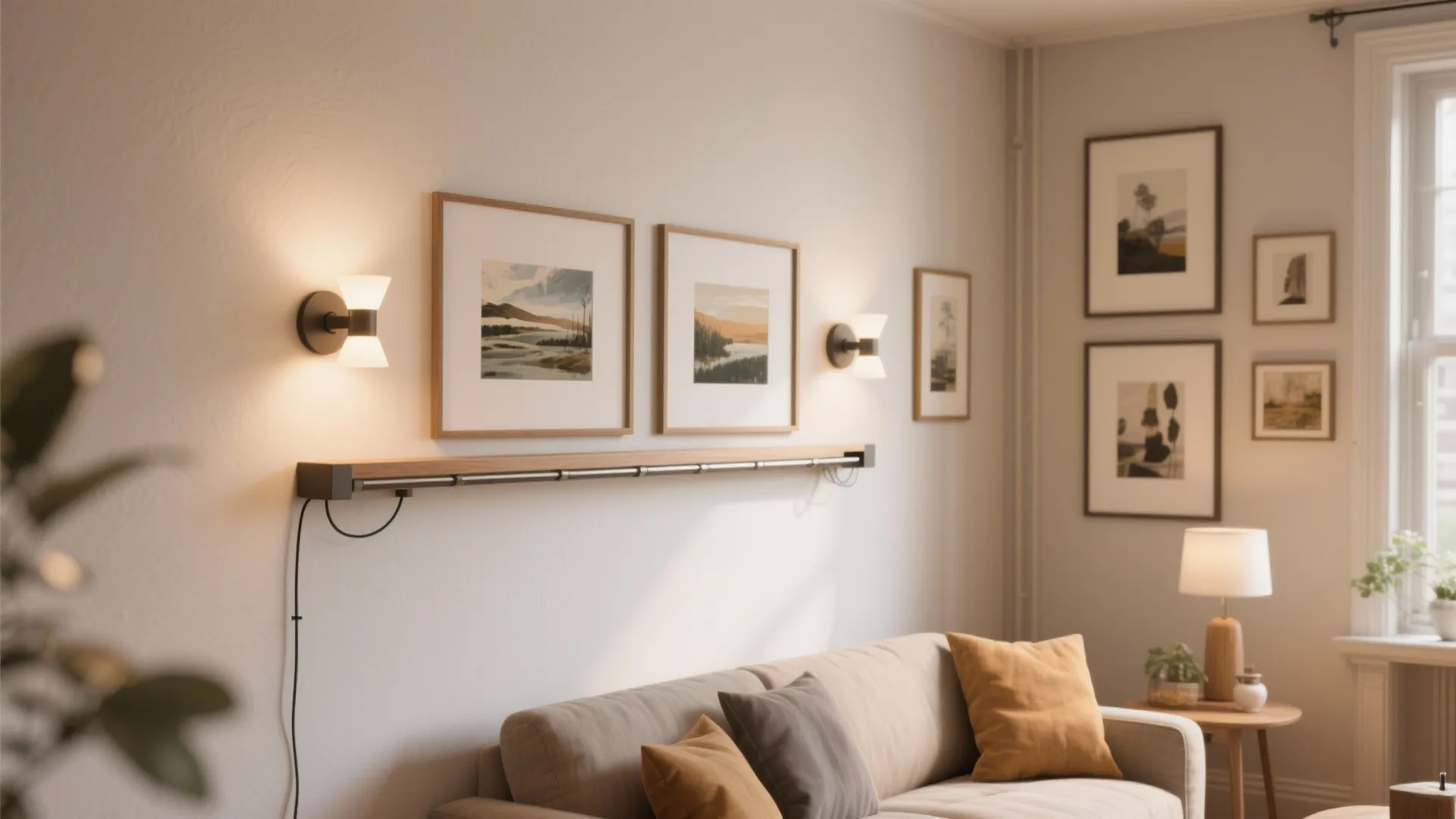 4. Picture-style rails with directional sconces