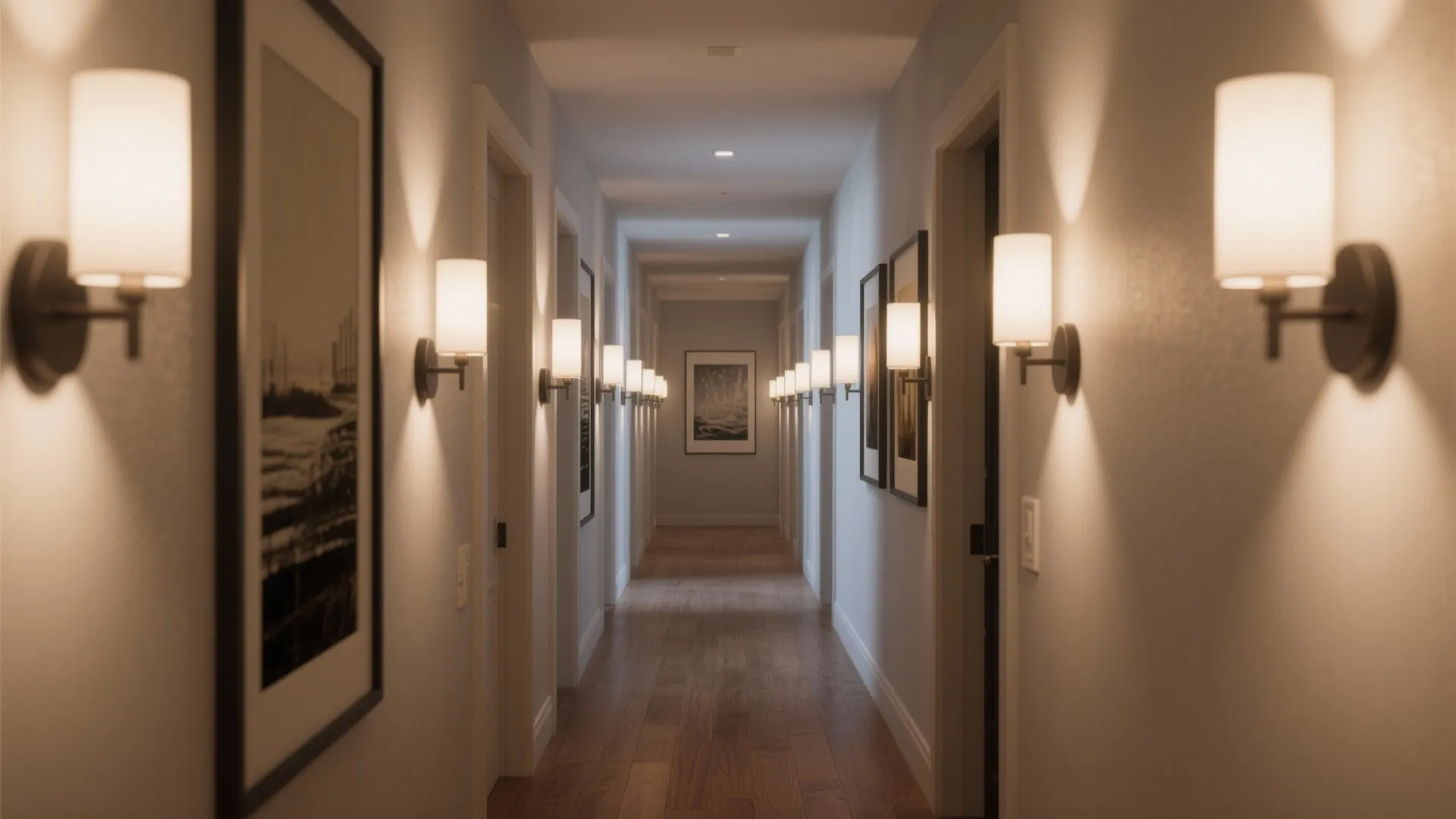 3. Layered lighting with picture-style sconces