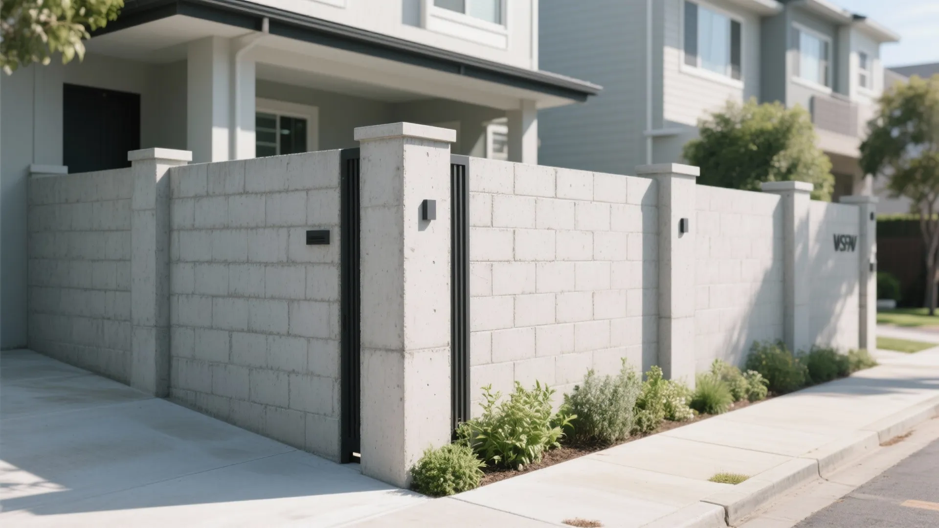 Textured Concrete with Slim Pilasters