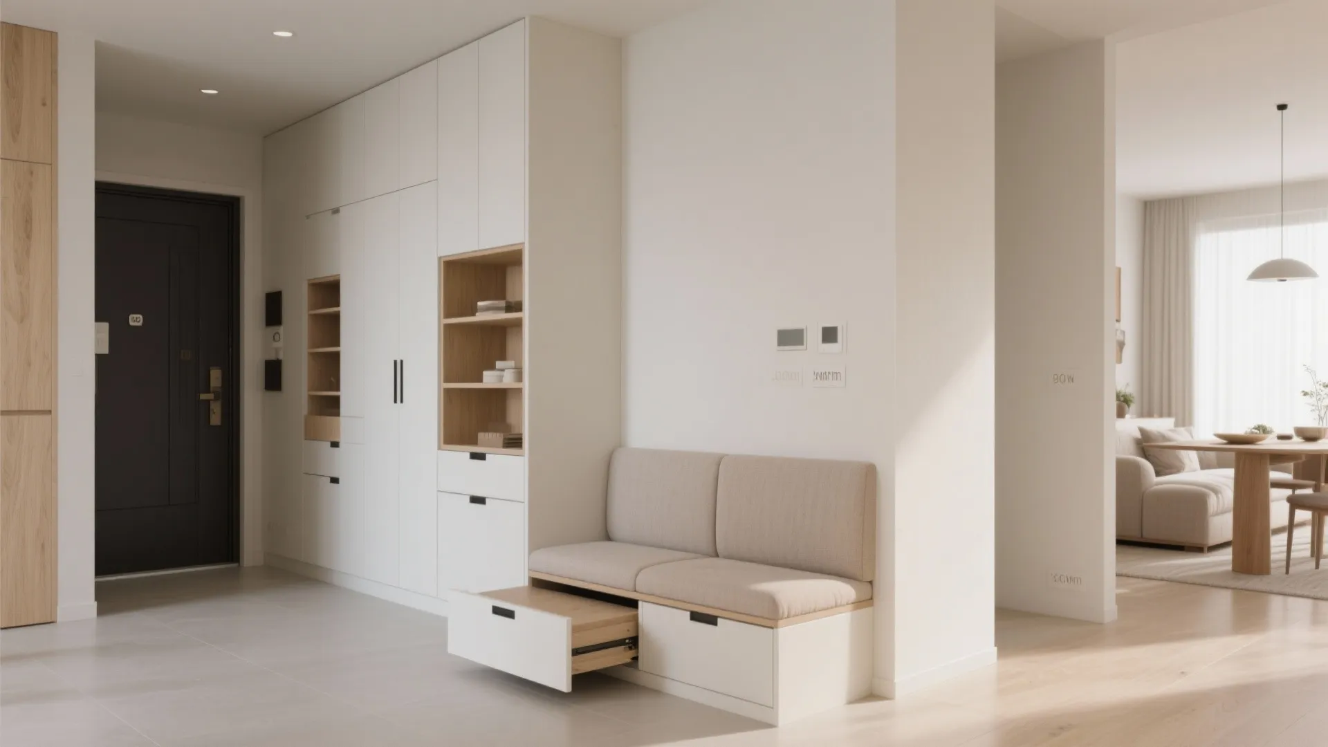 2) Built-in storage around the column