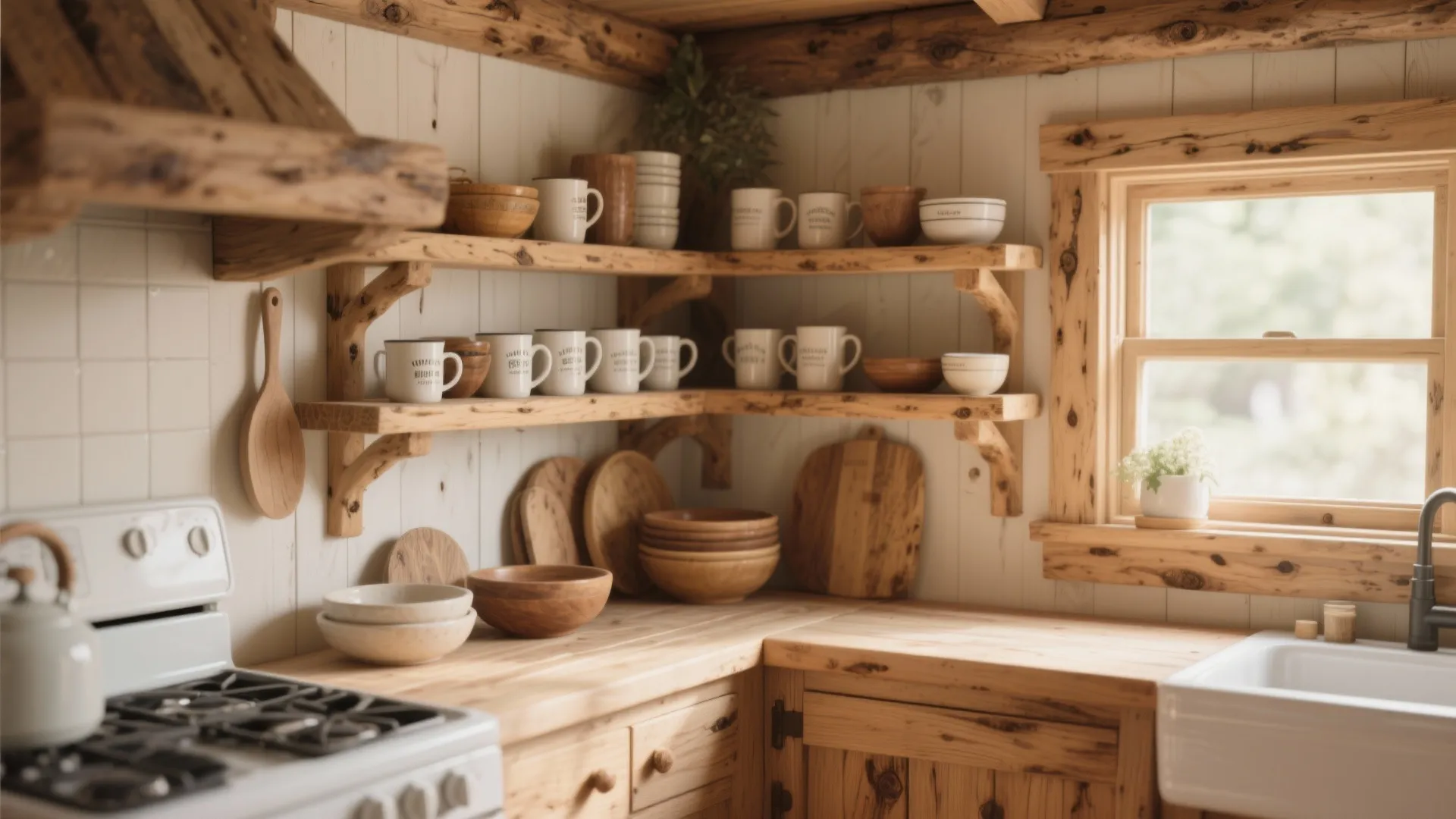 1. Pair Knotty Pine with Open Shelving