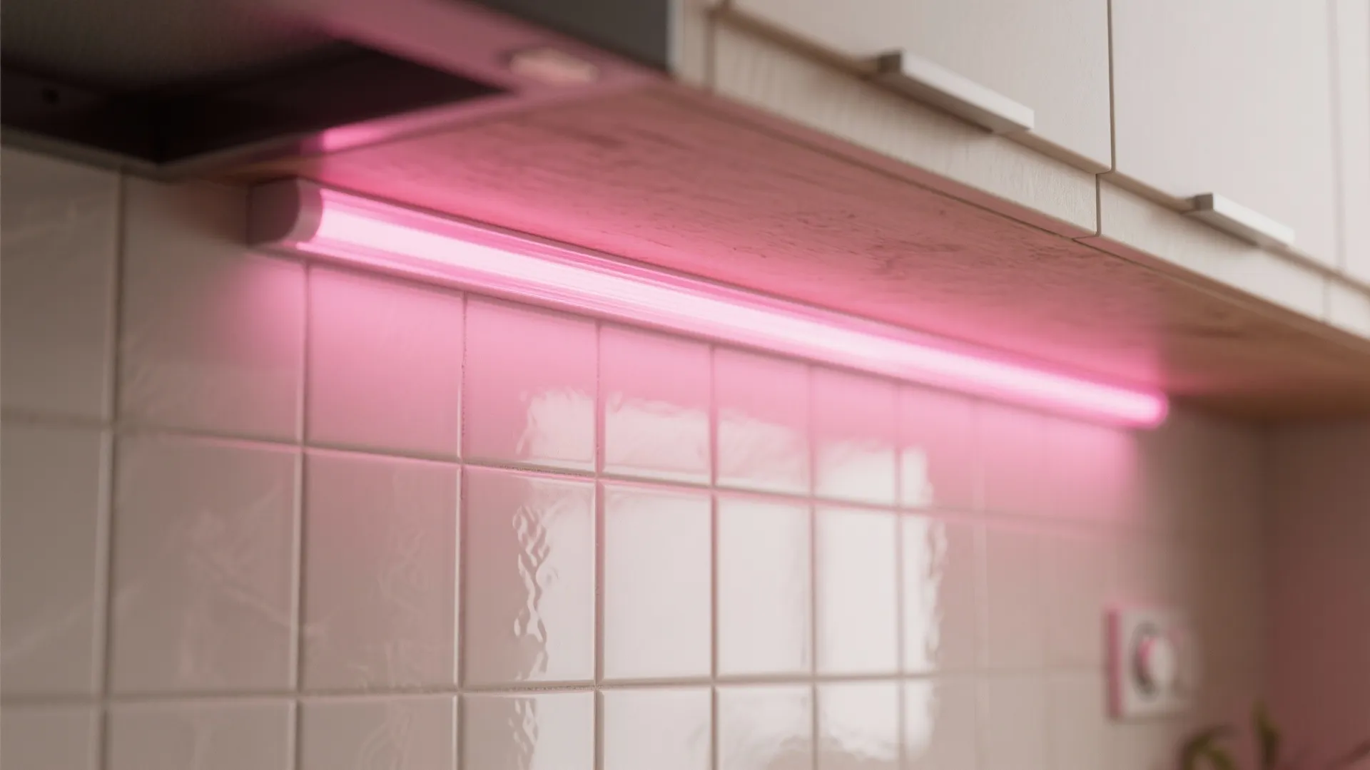 1. Accent the backsplash with hot pink LED strips