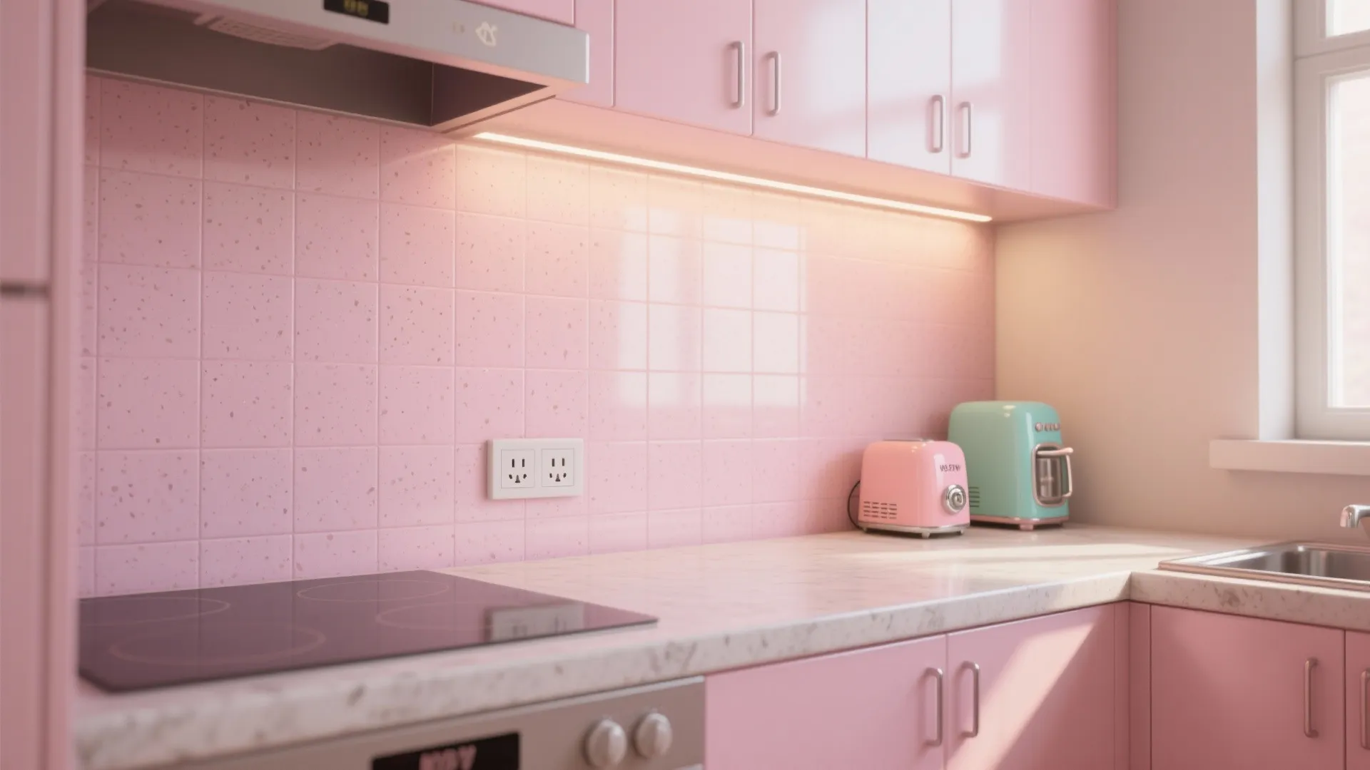 Pink Terrazzo or Solid Surface Backsplash