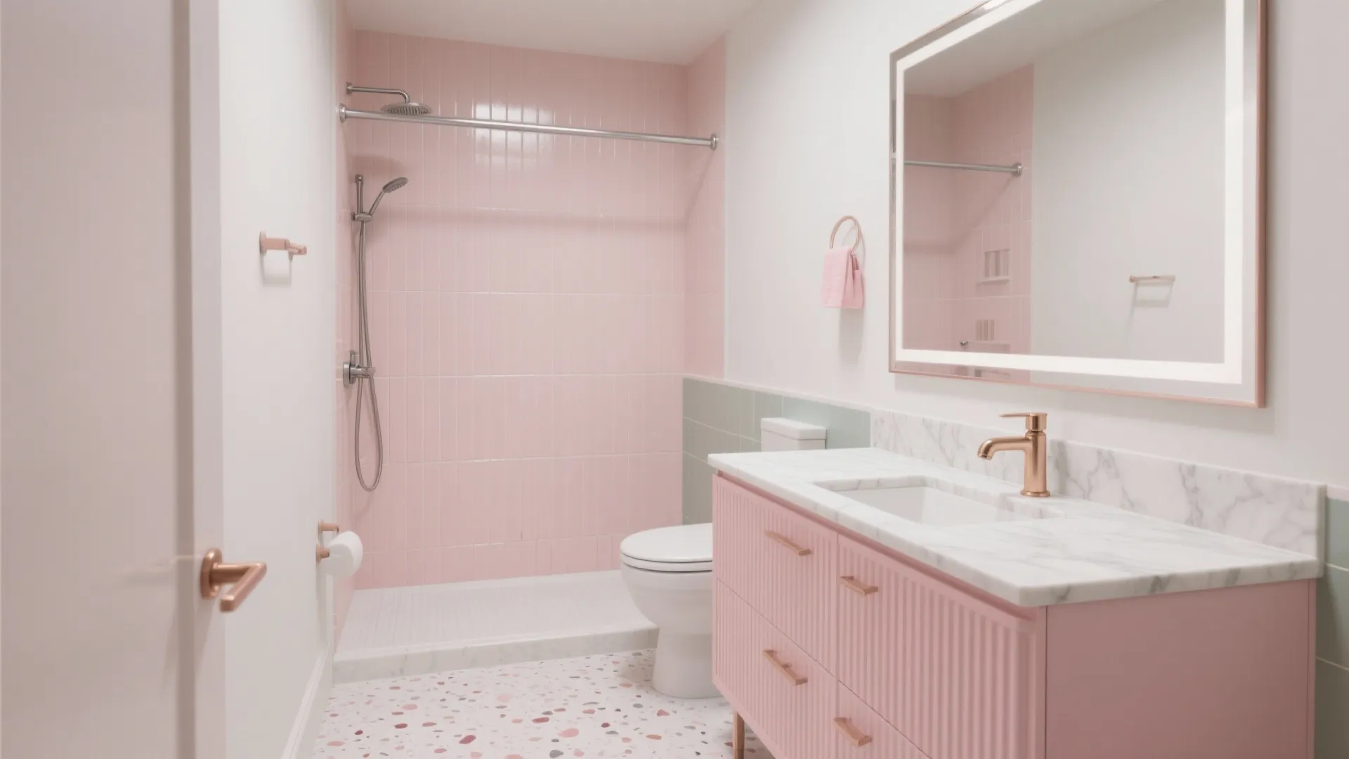5 Pink Bathroom Ideas for Small Spaces: Real designer tips to make blush, rose gold, and terrazzo feel timeless, airy, and grown-up in compact baths