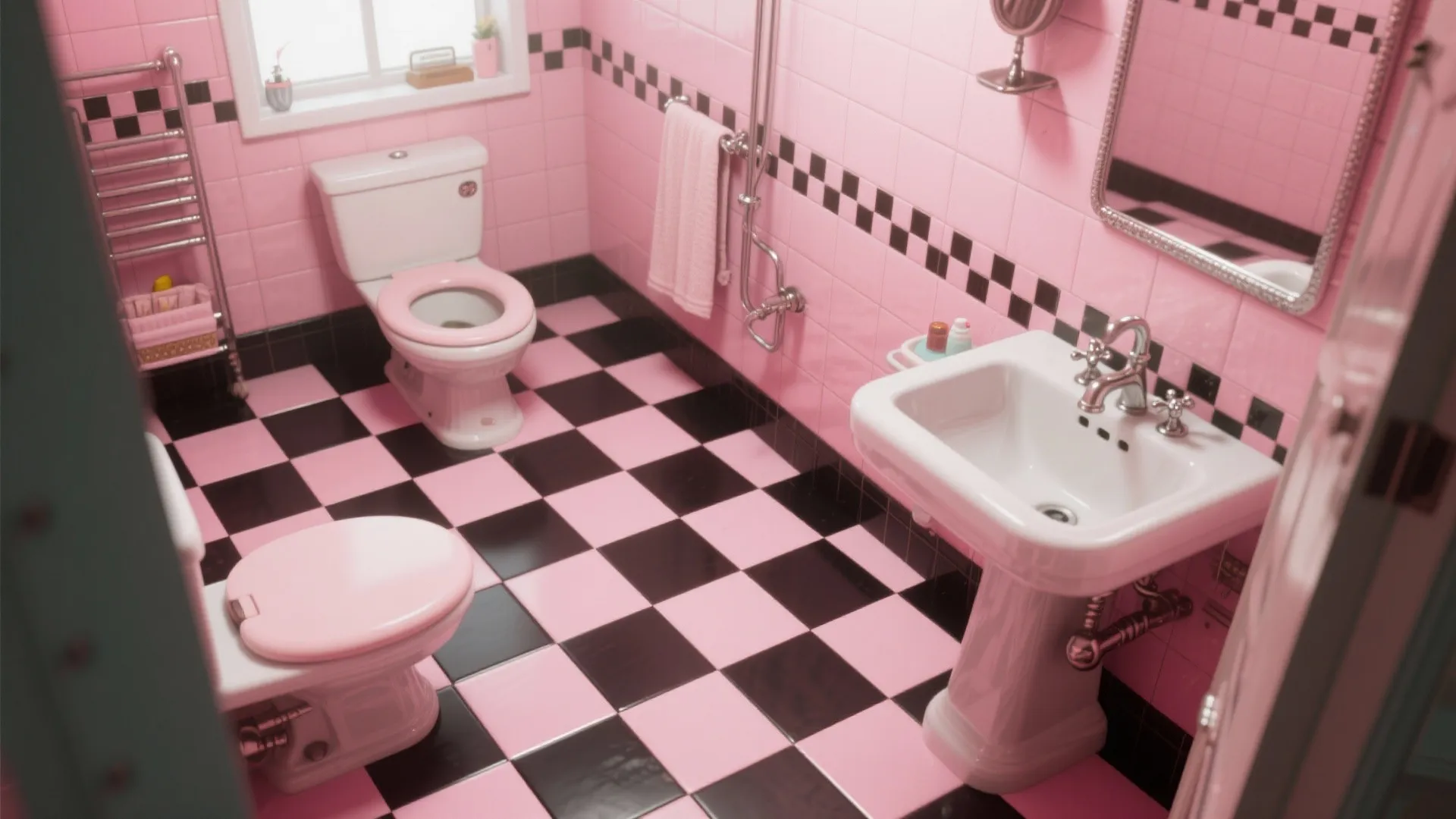 3. Pink & Black Checkered Floors