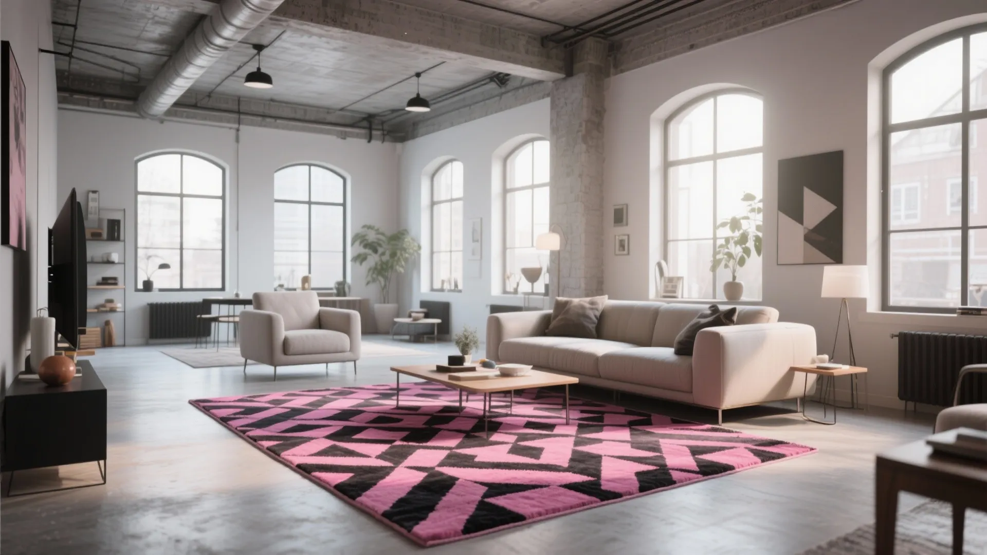 2. Graphic Pink and Black Geometric Rugs