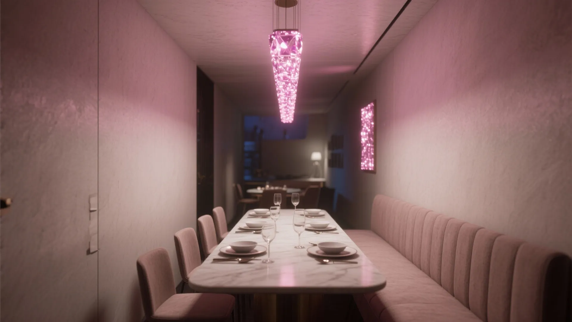 4. Pink Crystal Linear Bar for Narrow Dining Areas