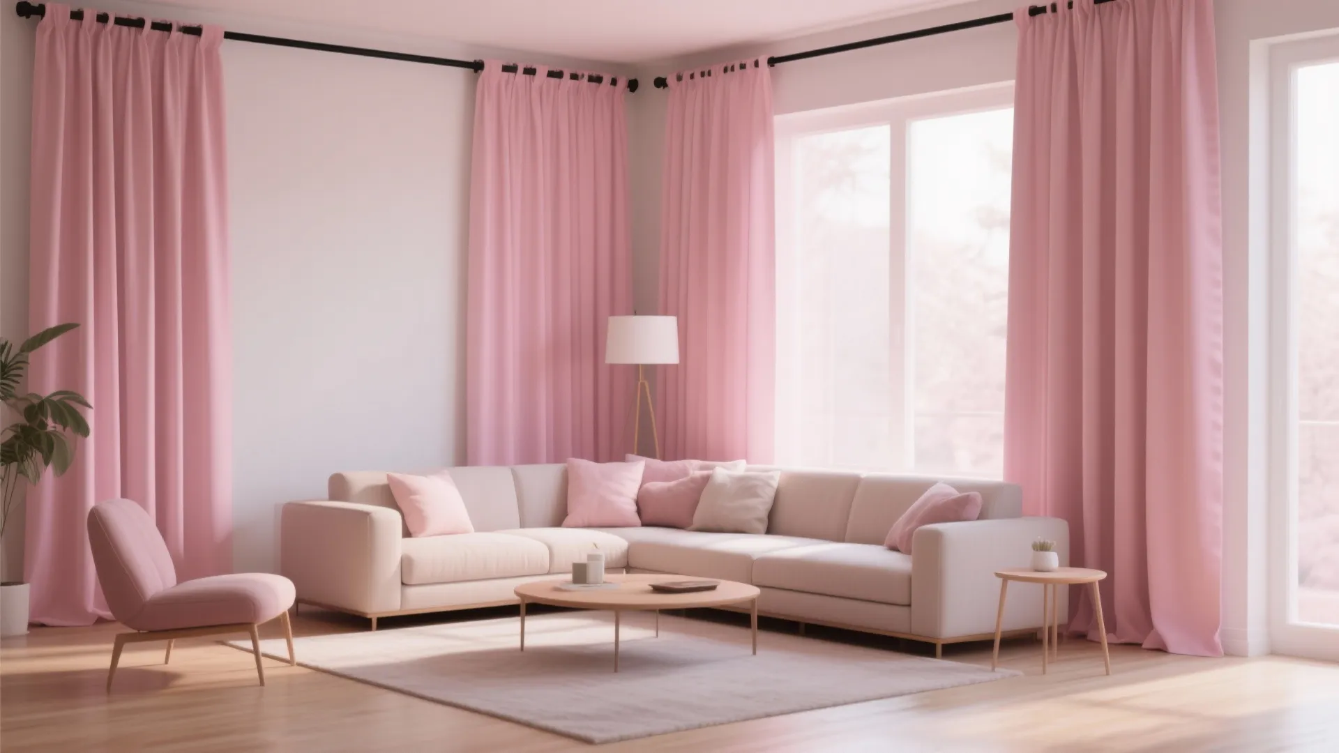 7. Pink Curtains with Black Rods