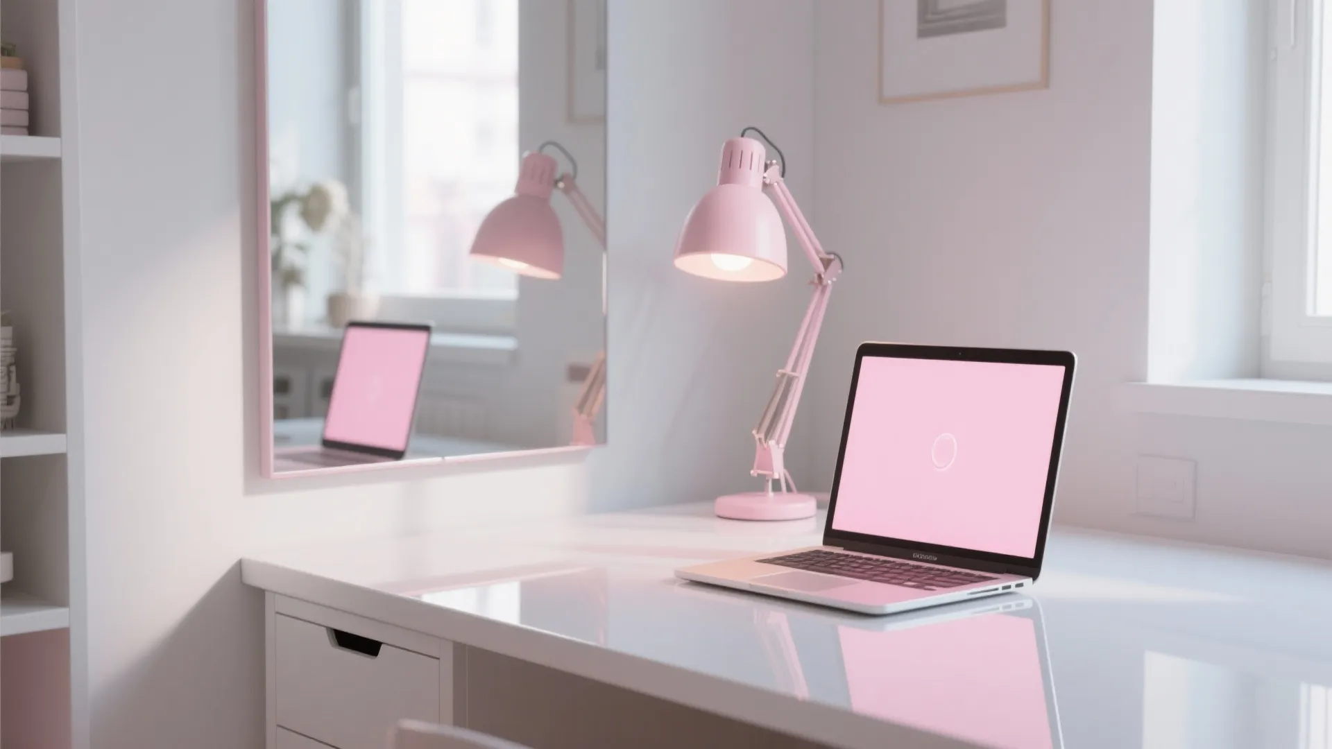 3. Combine a pink desk lamp with reflective surfaces