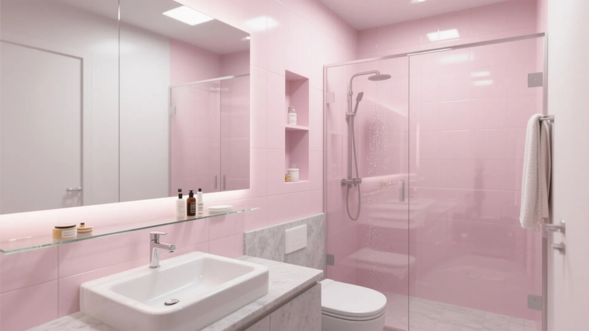 4. Glass-Backed Pale Pink Panels for Openness