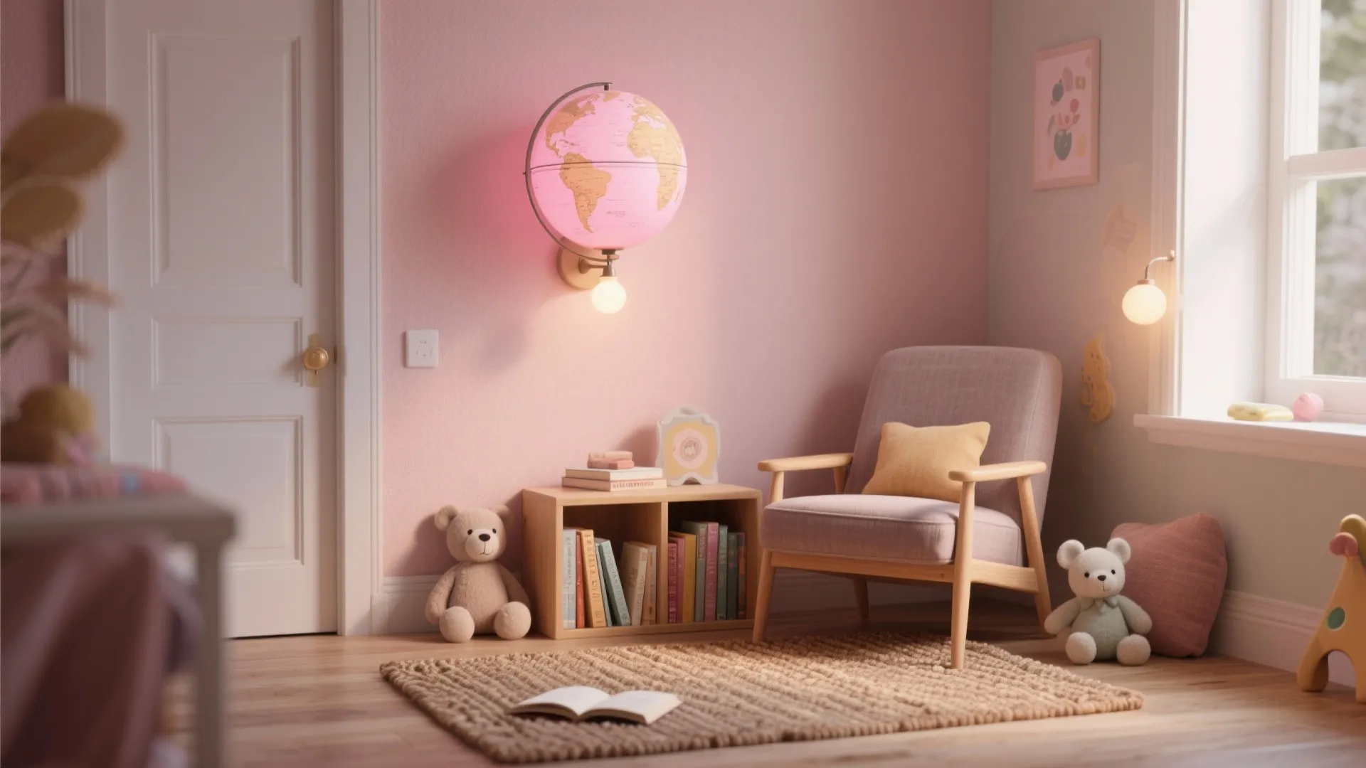 3. Pink Globe Sconce for a Playful Corner