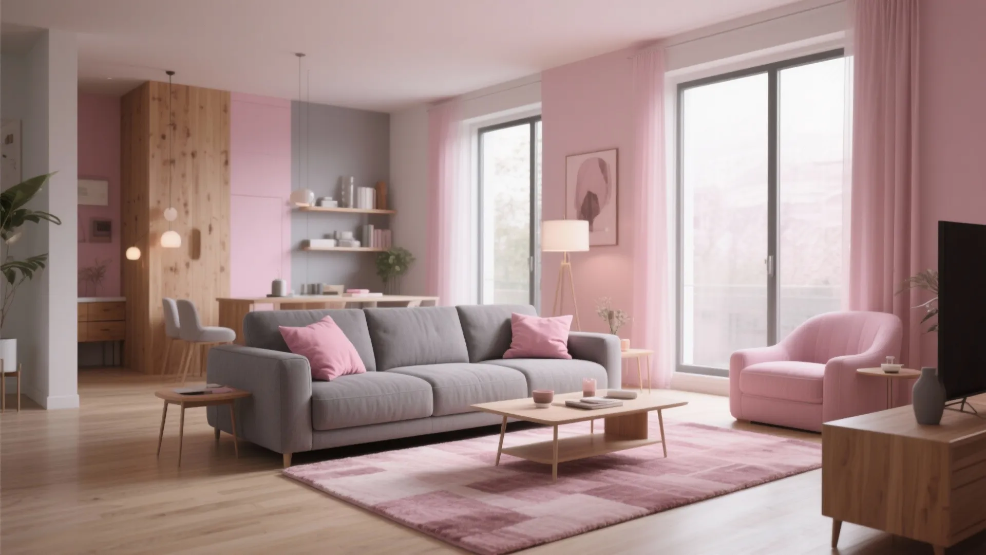 Pink and Grey Living Room Harmony