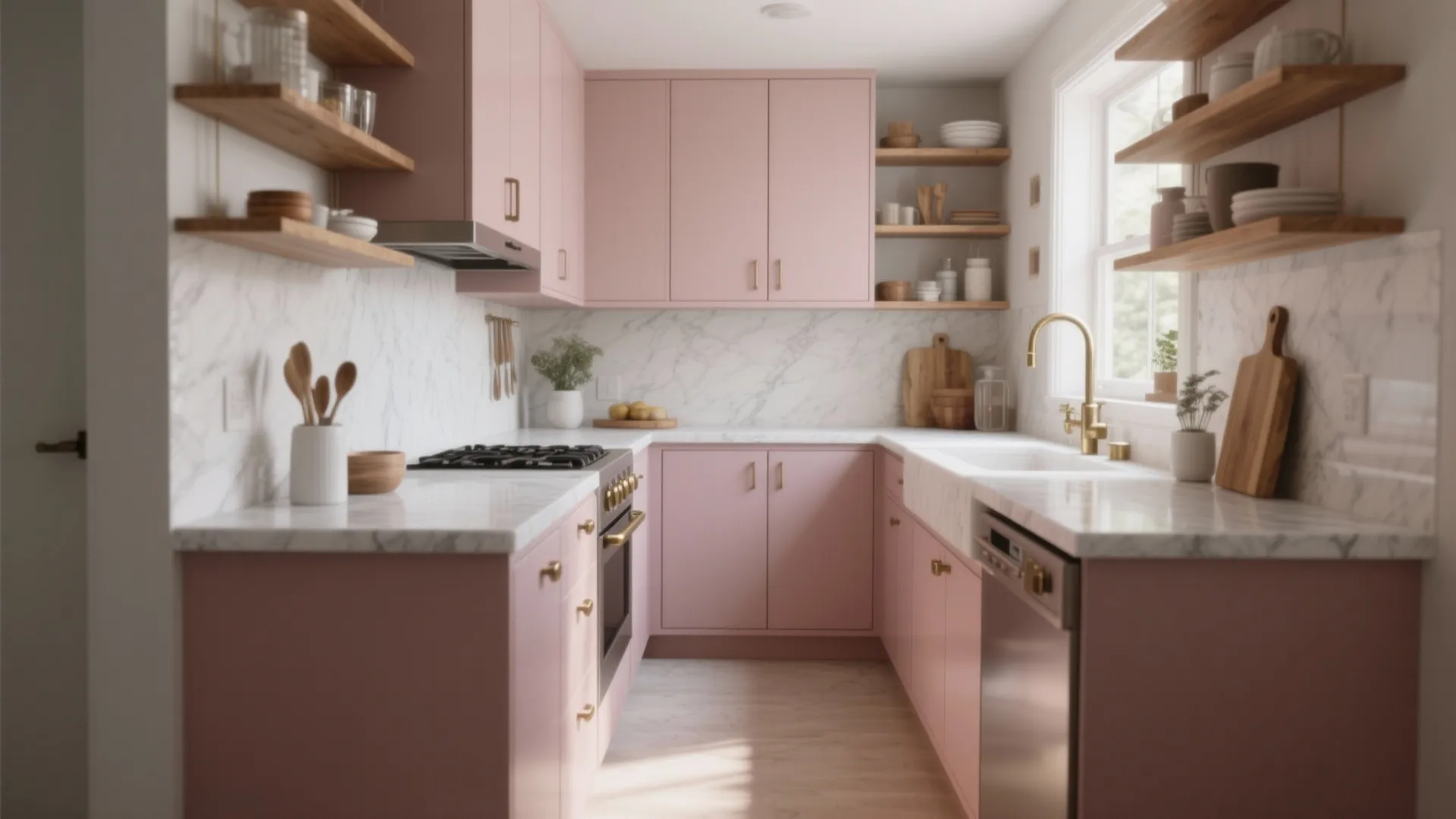 3. Pink Cabinets in Small Kitchens