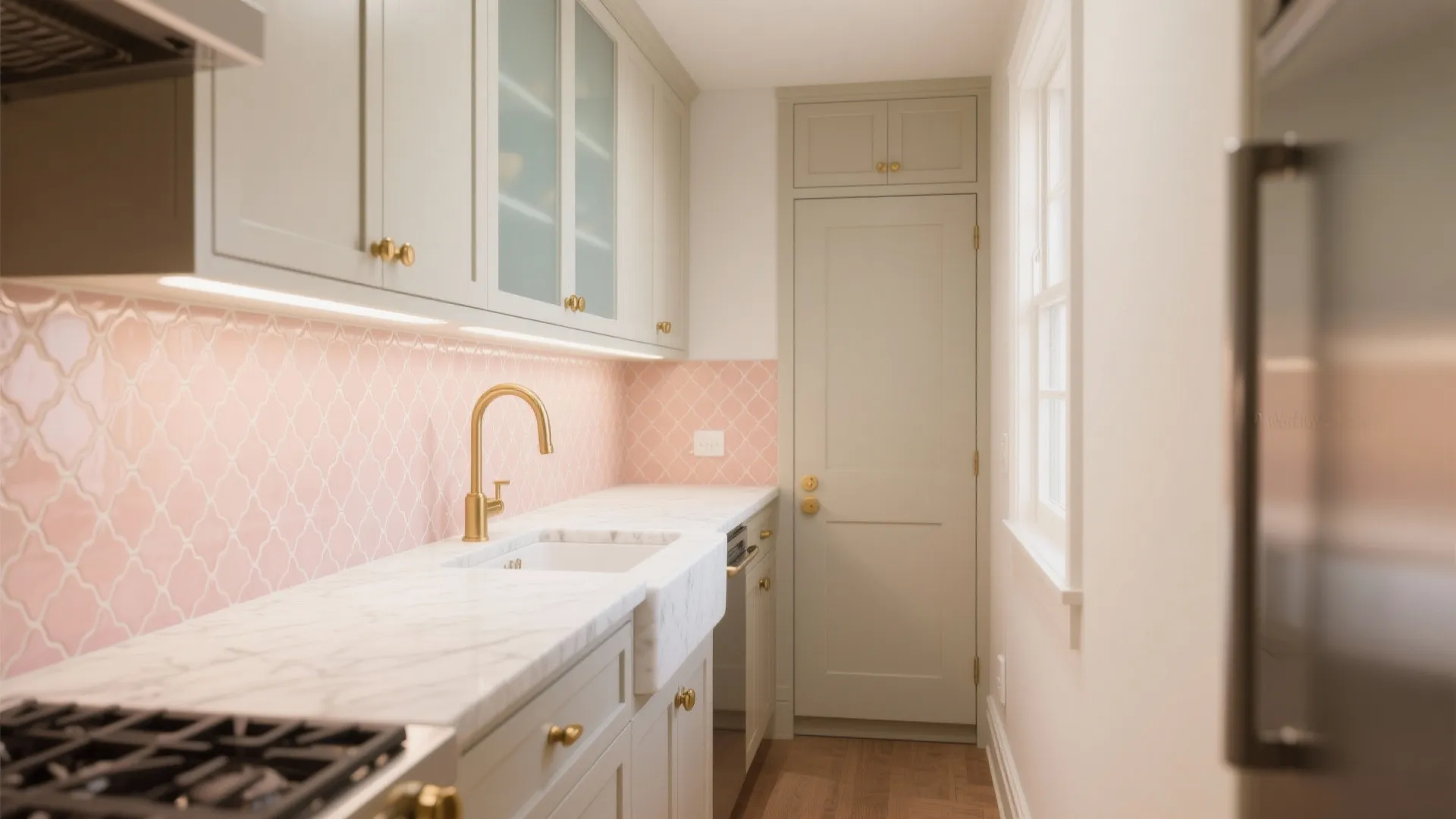 Pink in the Kitchen: Tiles, Backsplash, and Hardware