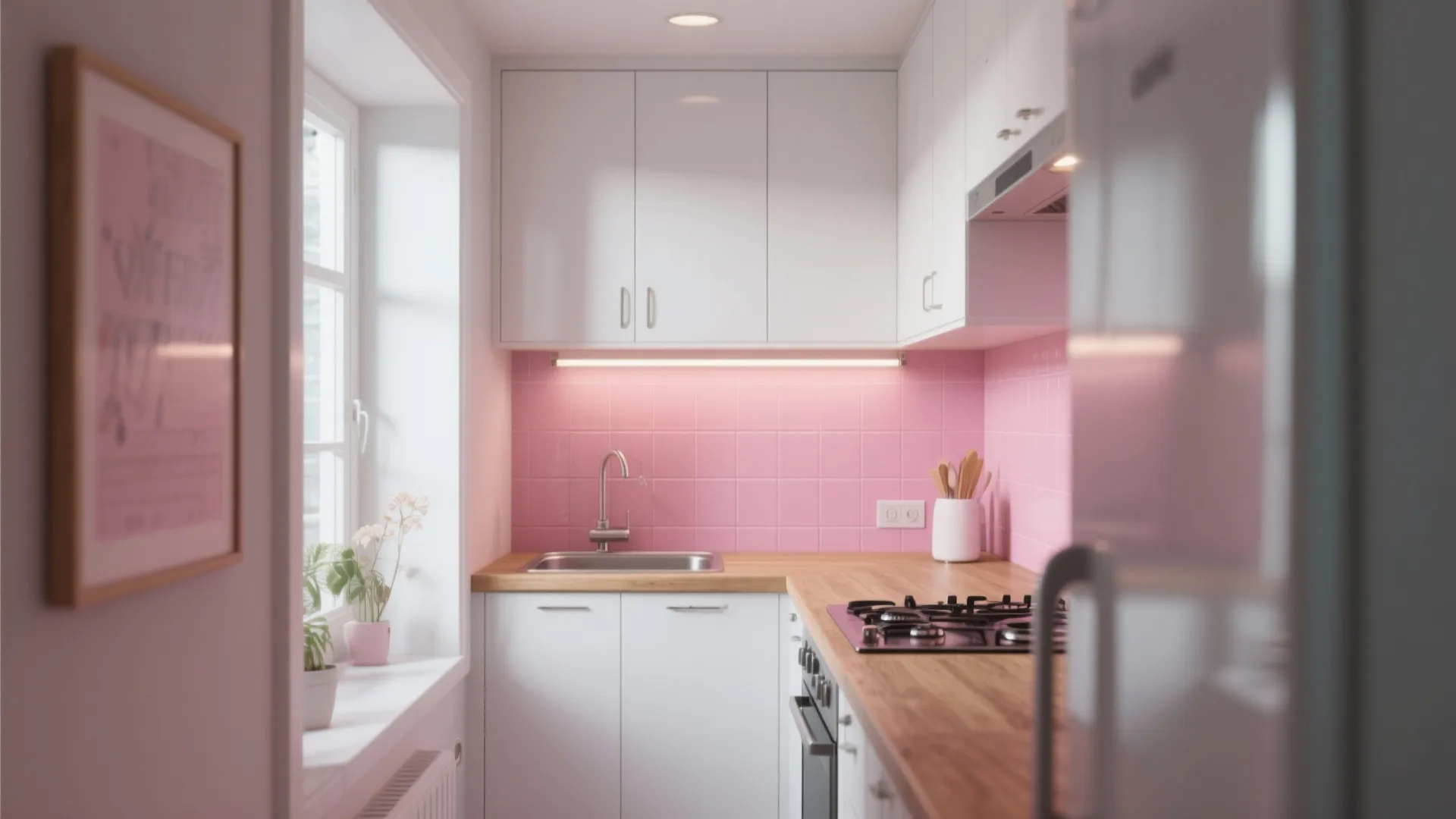 2. Pink + White Cabinetry for Kitchen Nooks