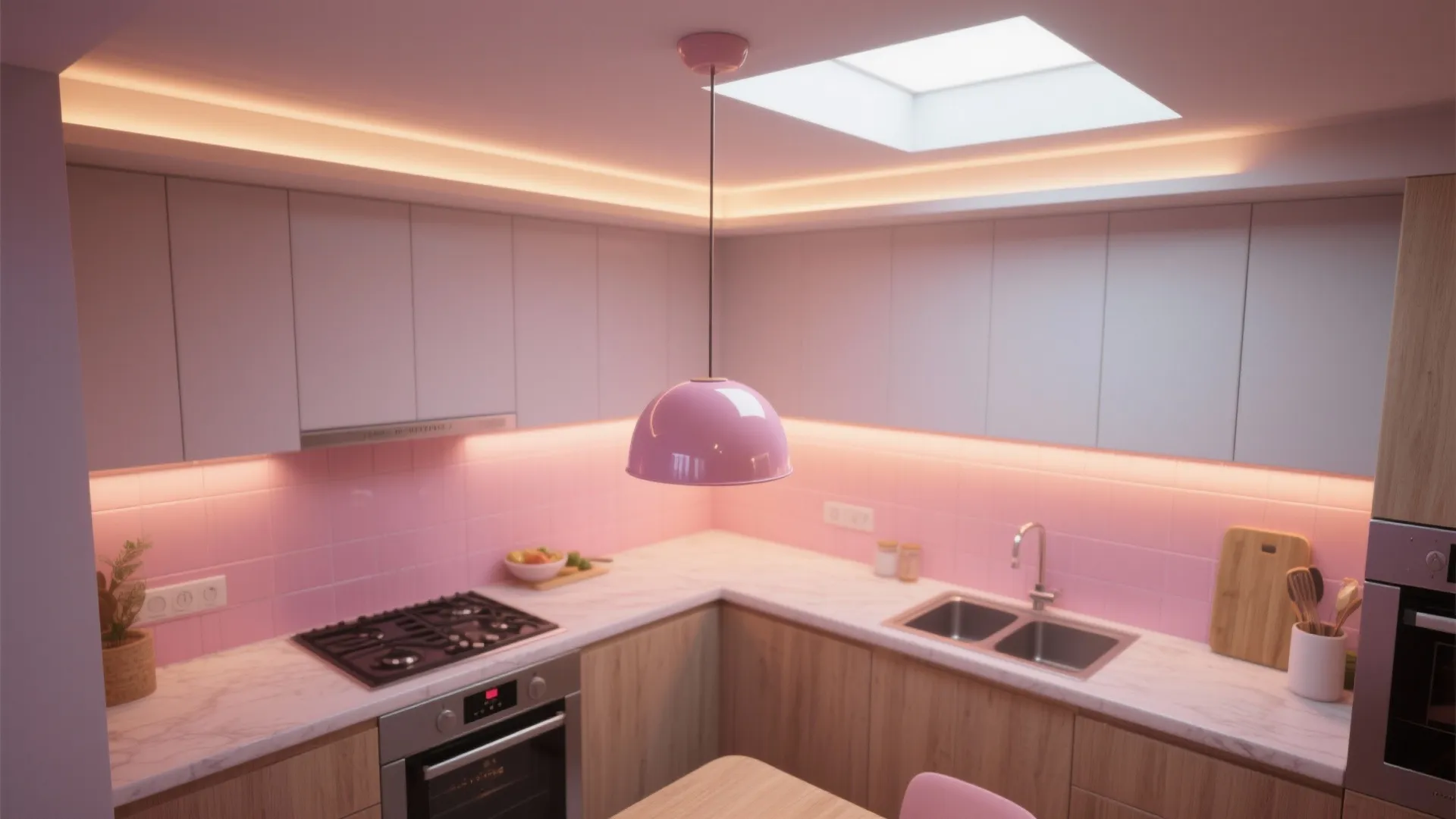 Lighting that Loves Pink: Warm LEDs and Gloss Accents