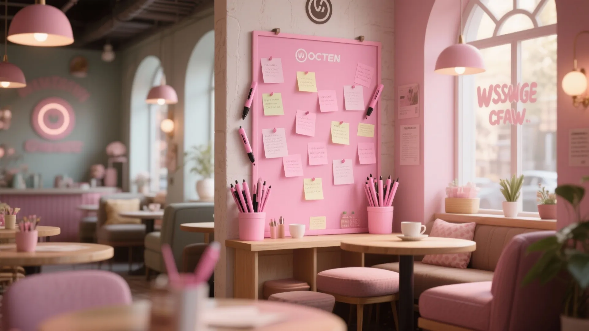 Message corner with pink stationery and supportive notes