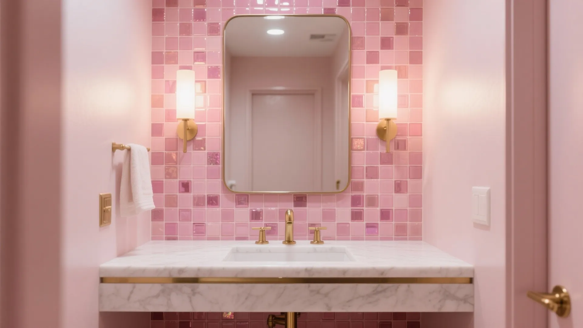 Glossy Pink Mosaic Accent Wall