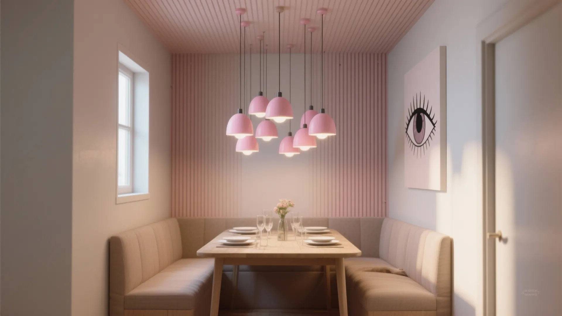 4. Pink pendant clusters for visual interest