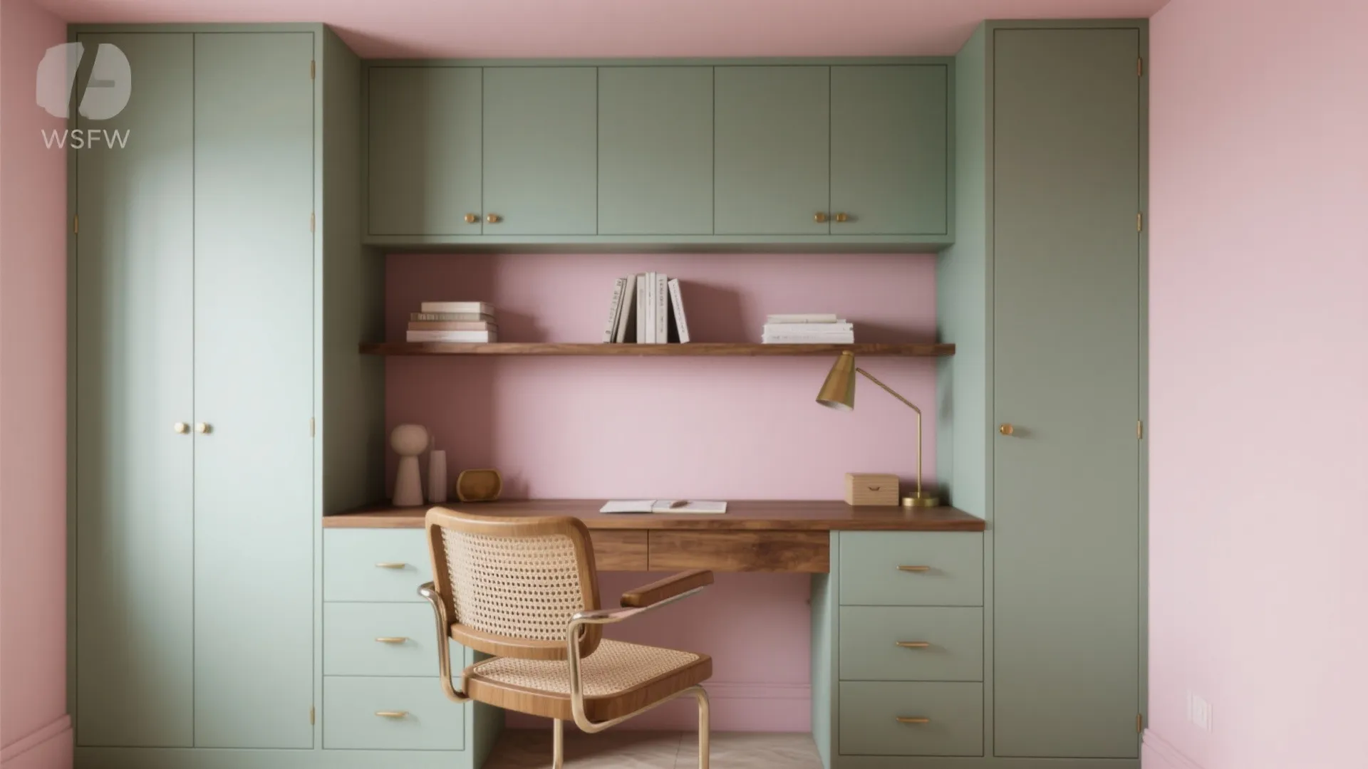 Muted Pink and Sage Contrast for Home Offices or Dining Rooms