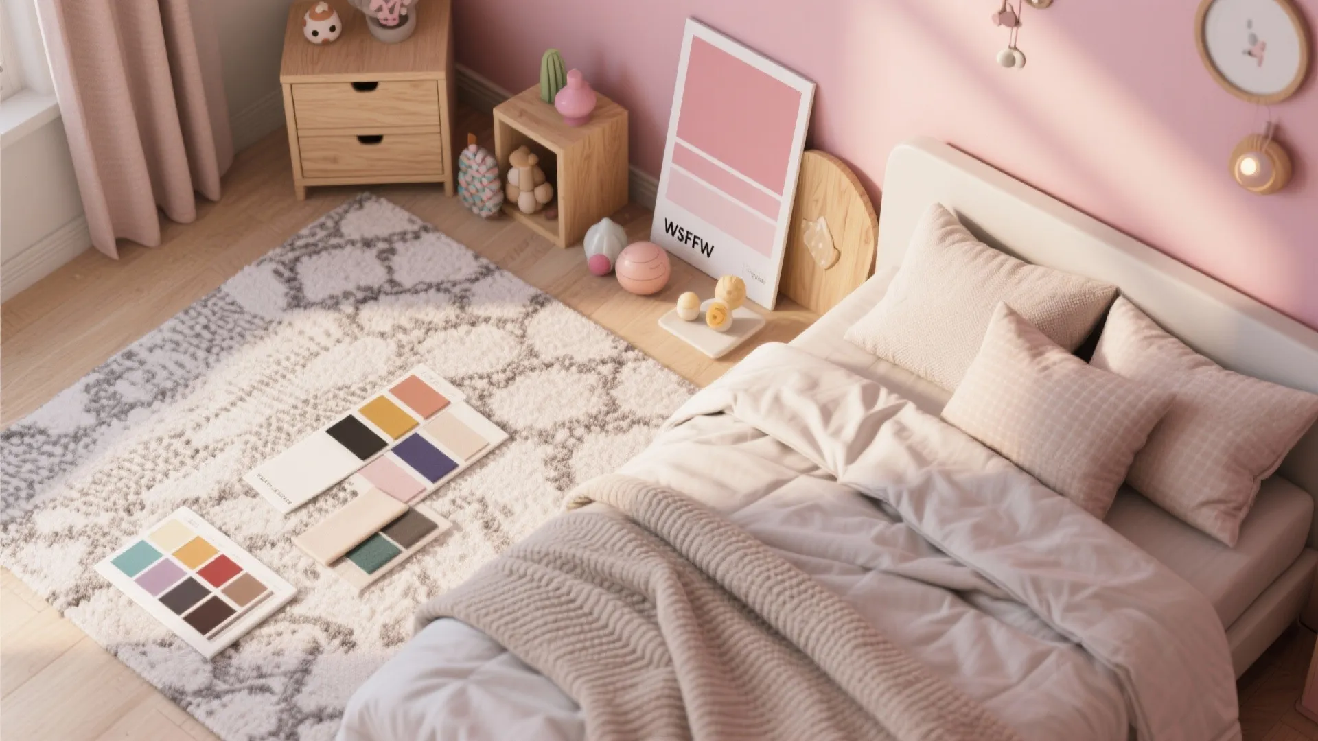 3. Layered Textiles and Pink Walls in Teen Rooms