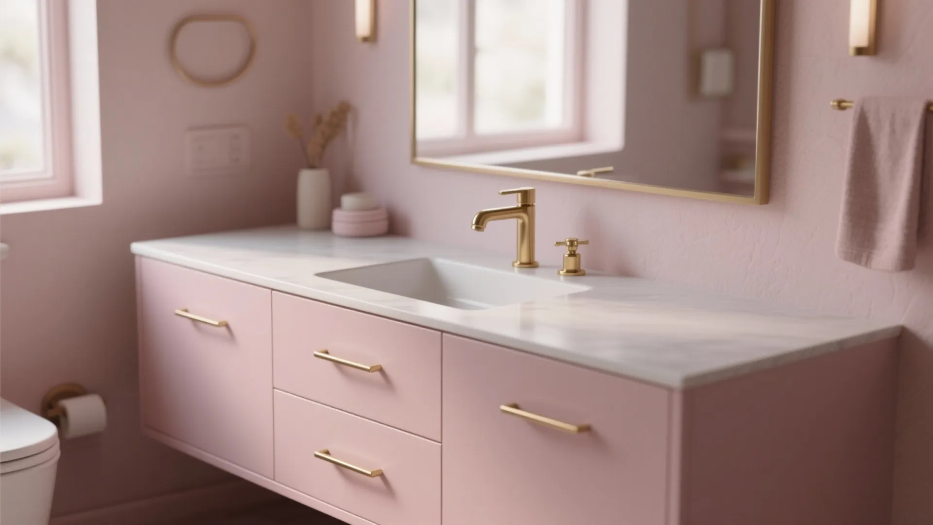 Pink Vanity with Brass Accents
