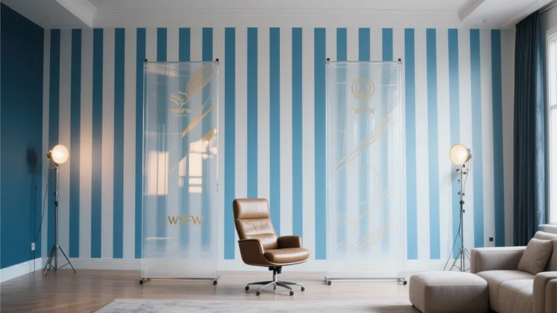 Modern Living Room with Blue Striped Walls & Stylish Seating