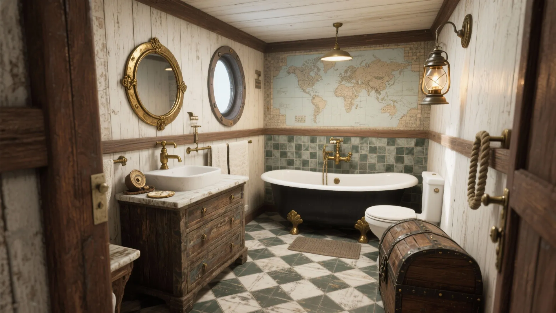 Pirate Bathroom Decor: 5 Nautical Ideas: Playful pirate bathroom decor ideas to transform small baths with texture, mirrors, storage, maps and waterproof details