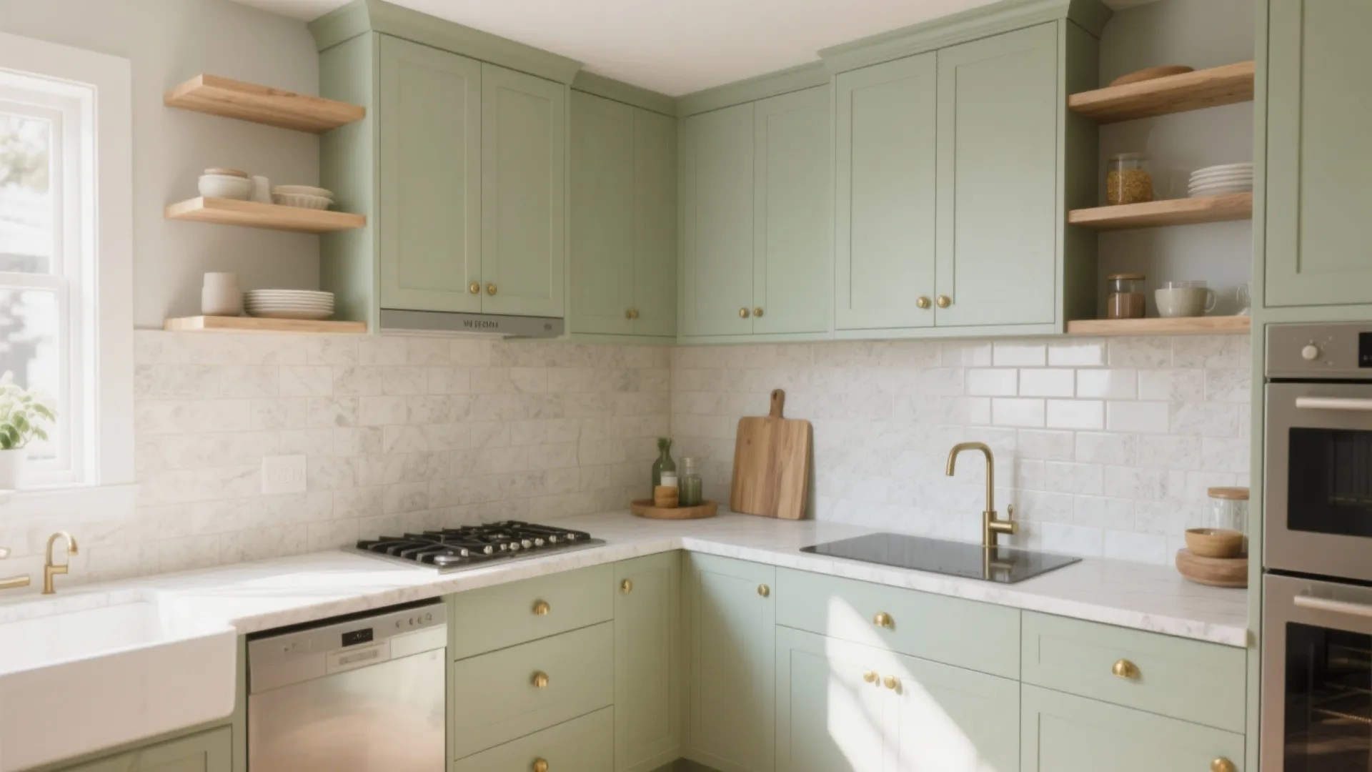 Pistachio Kitchen Details: Backsplash, Cabinets, and an Easy L-Shape
