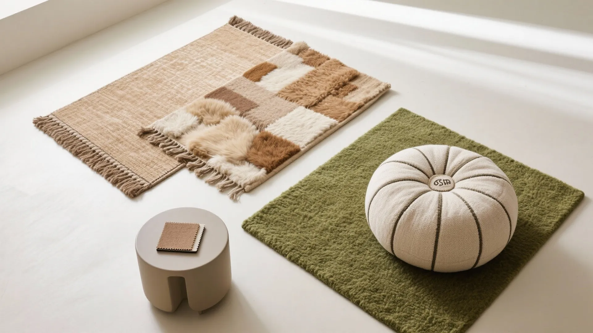 5) Conversation Pit-Inspired Zone (Rugs + Tiered Poufs)