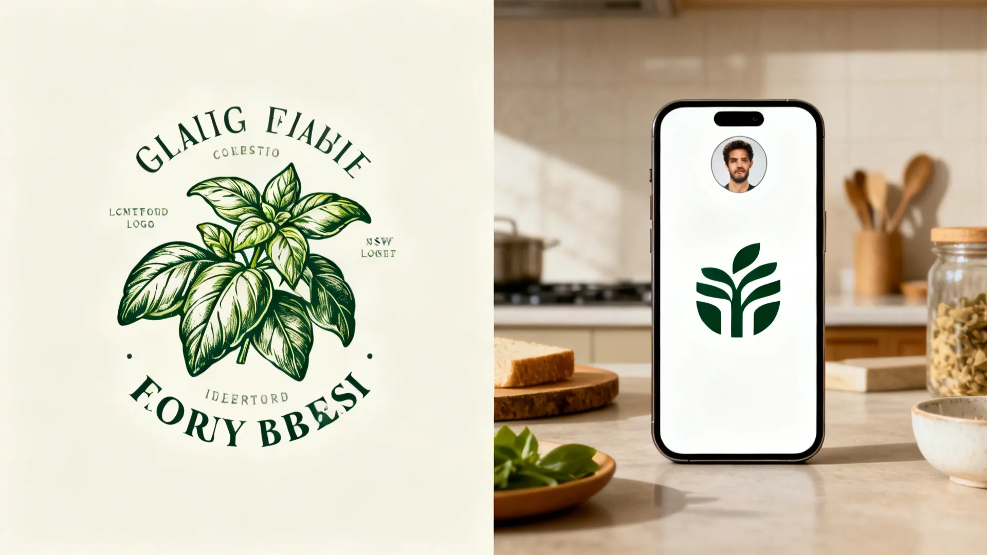 Before-and-after logos showing clutter versus simplified clarity in a kitchen scene.