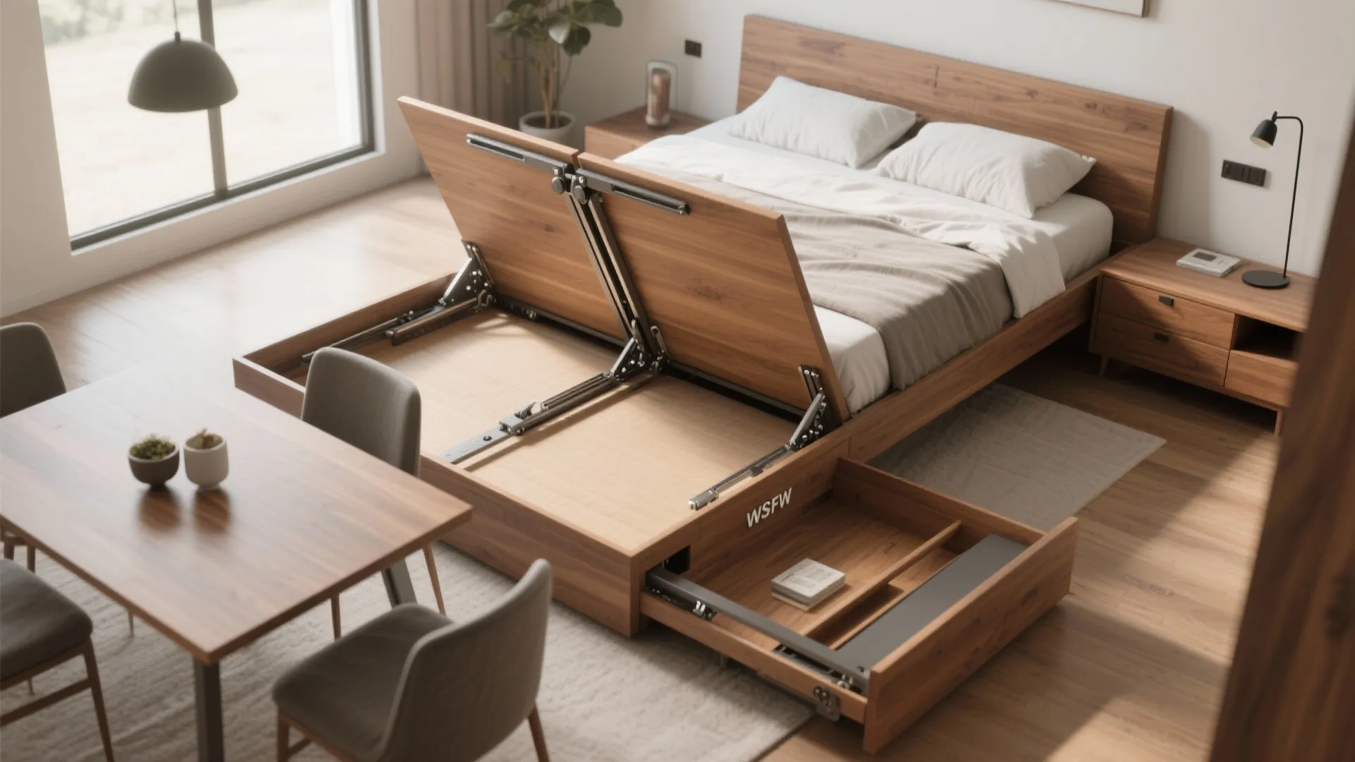 5. Drop-down tables and pivot beds for multi-use rooms