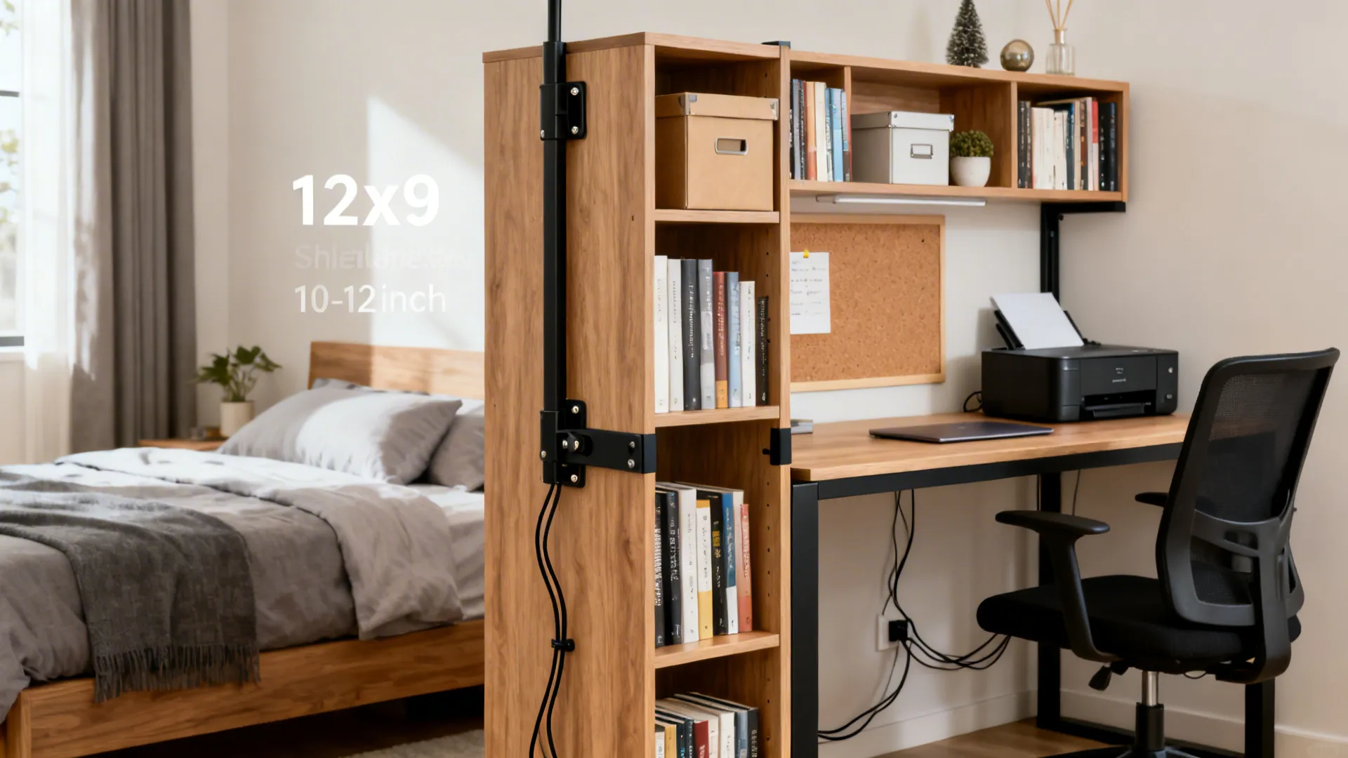 Pivoting Bookcase Divider (Storage-as-Partition)