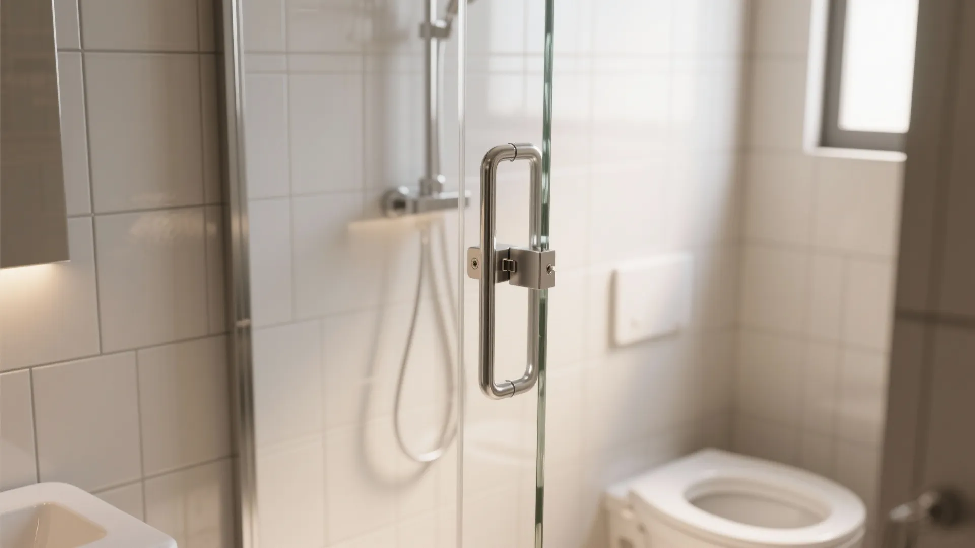 1. Frameless pivot door with limited swing