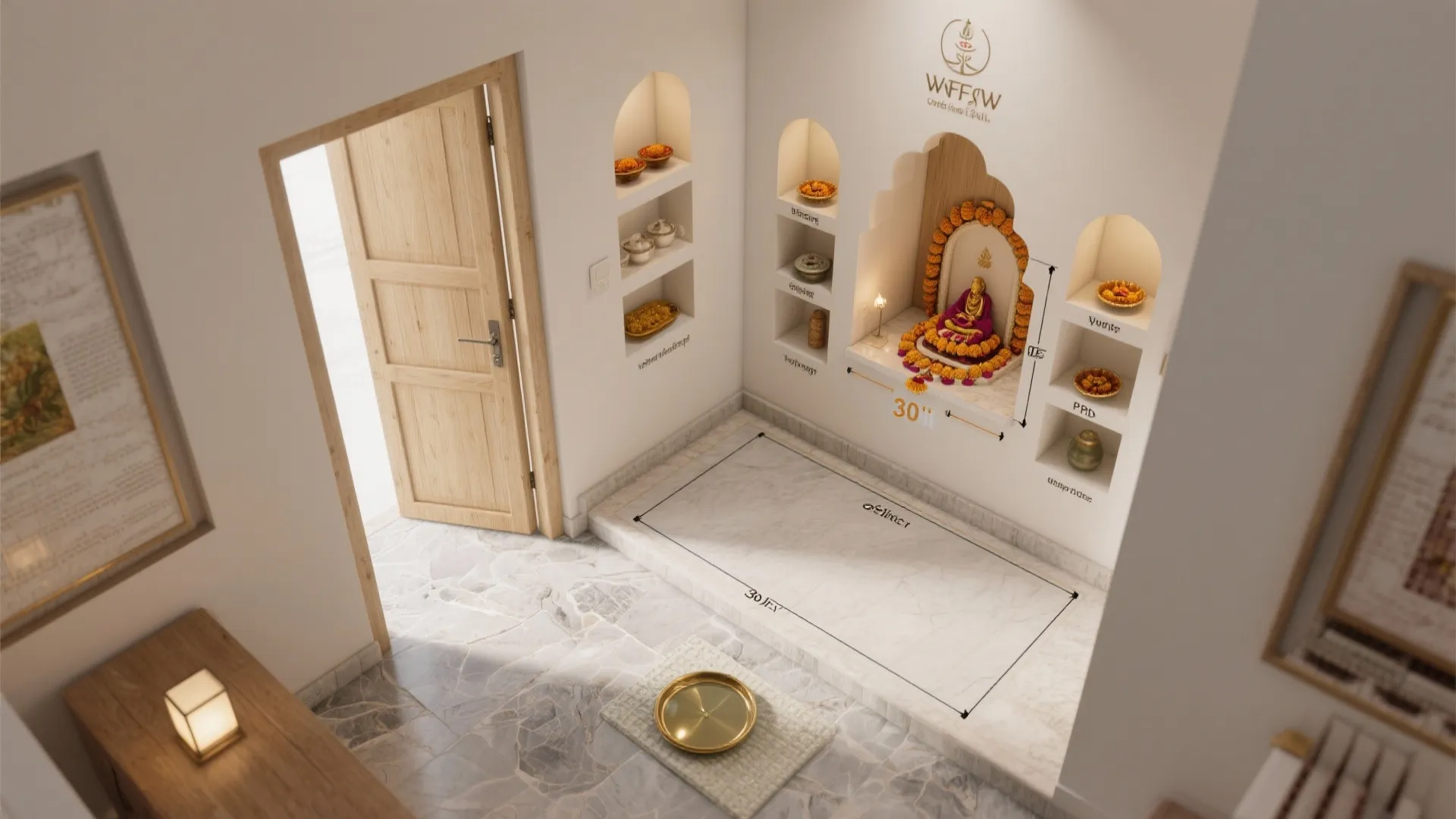 Single pivot door with integrated storage jamb