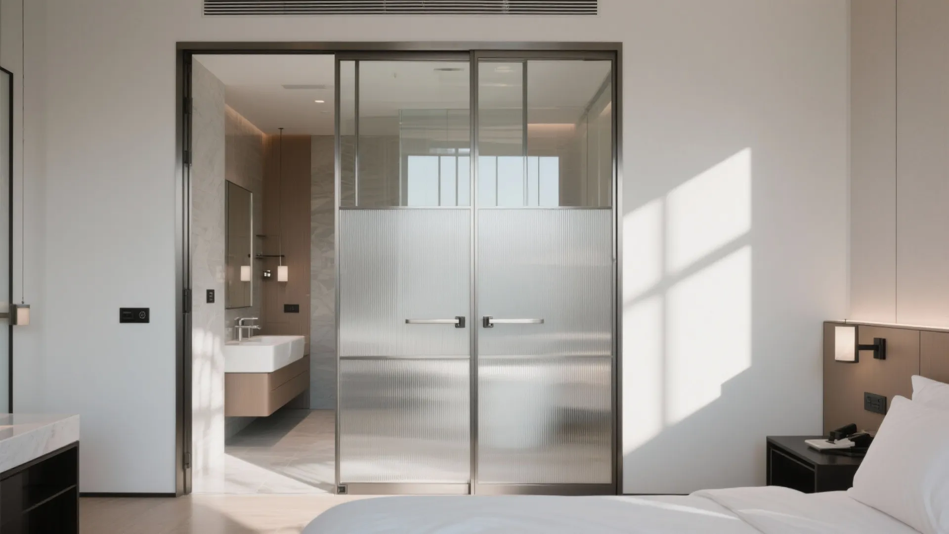Full-Height Pivot Aluminum Door with a Privacy Band