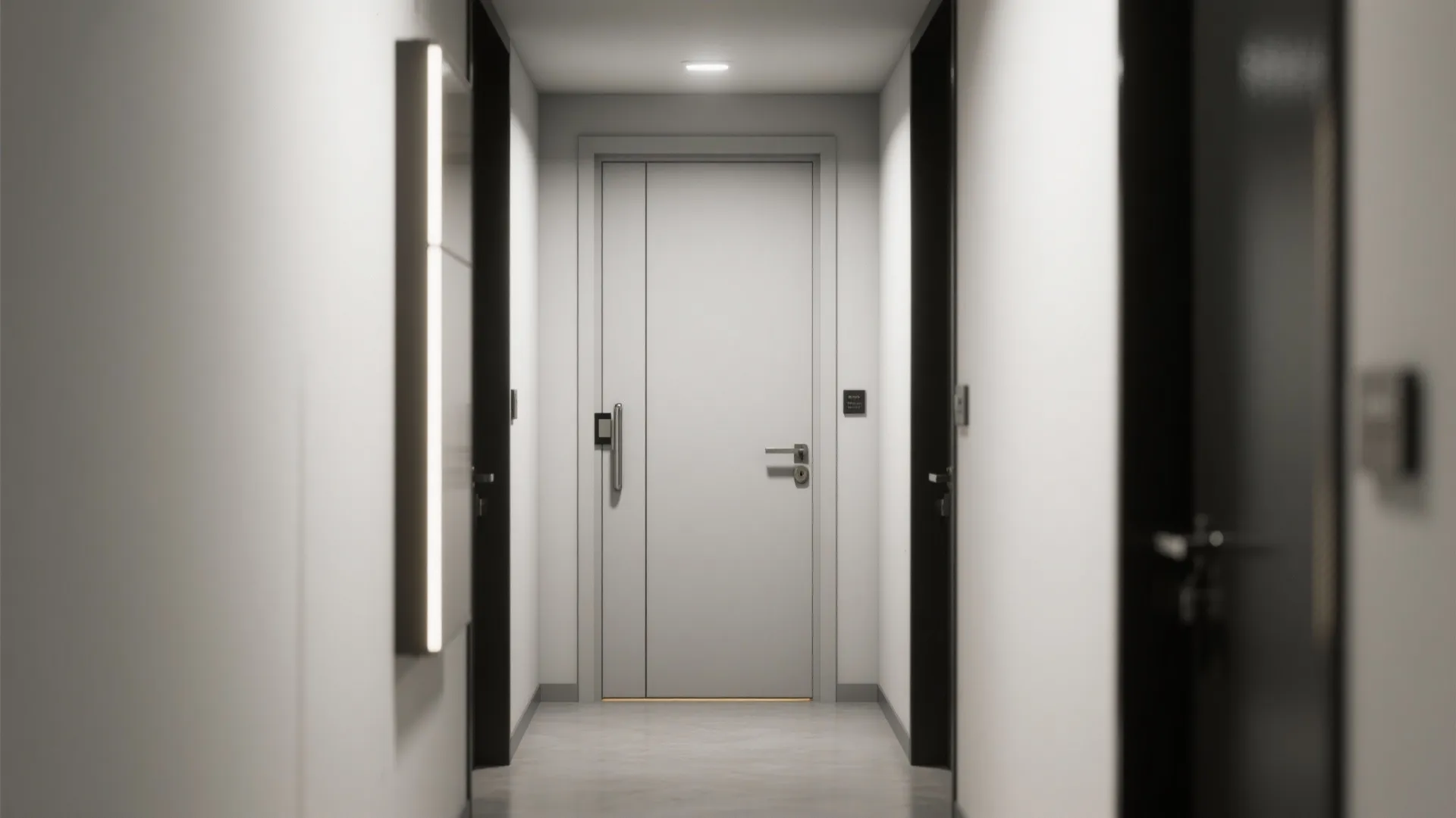 3. Pivot-mounted security door for narrow corridors