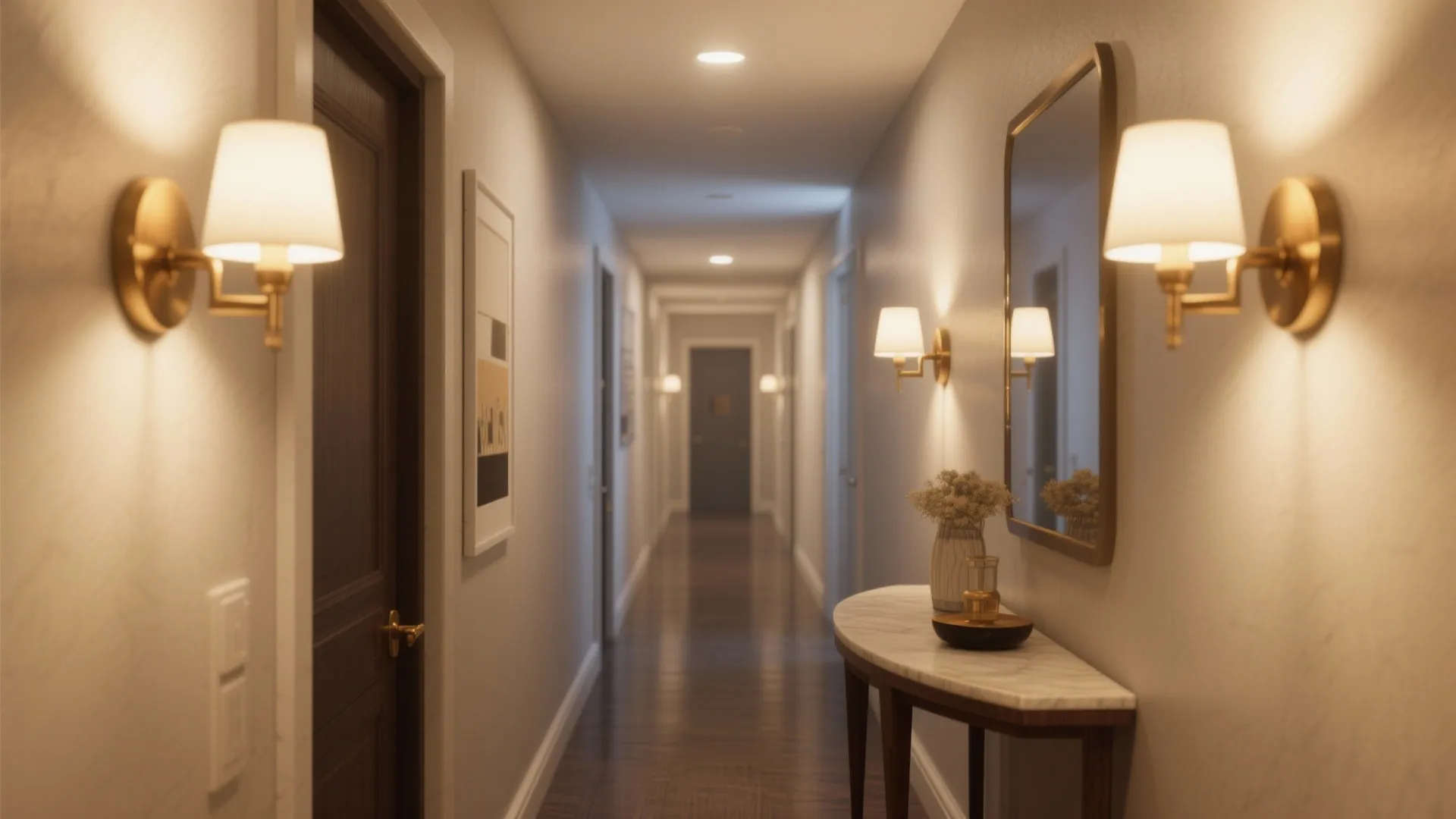 2. Pivoting wall sconces near hallways