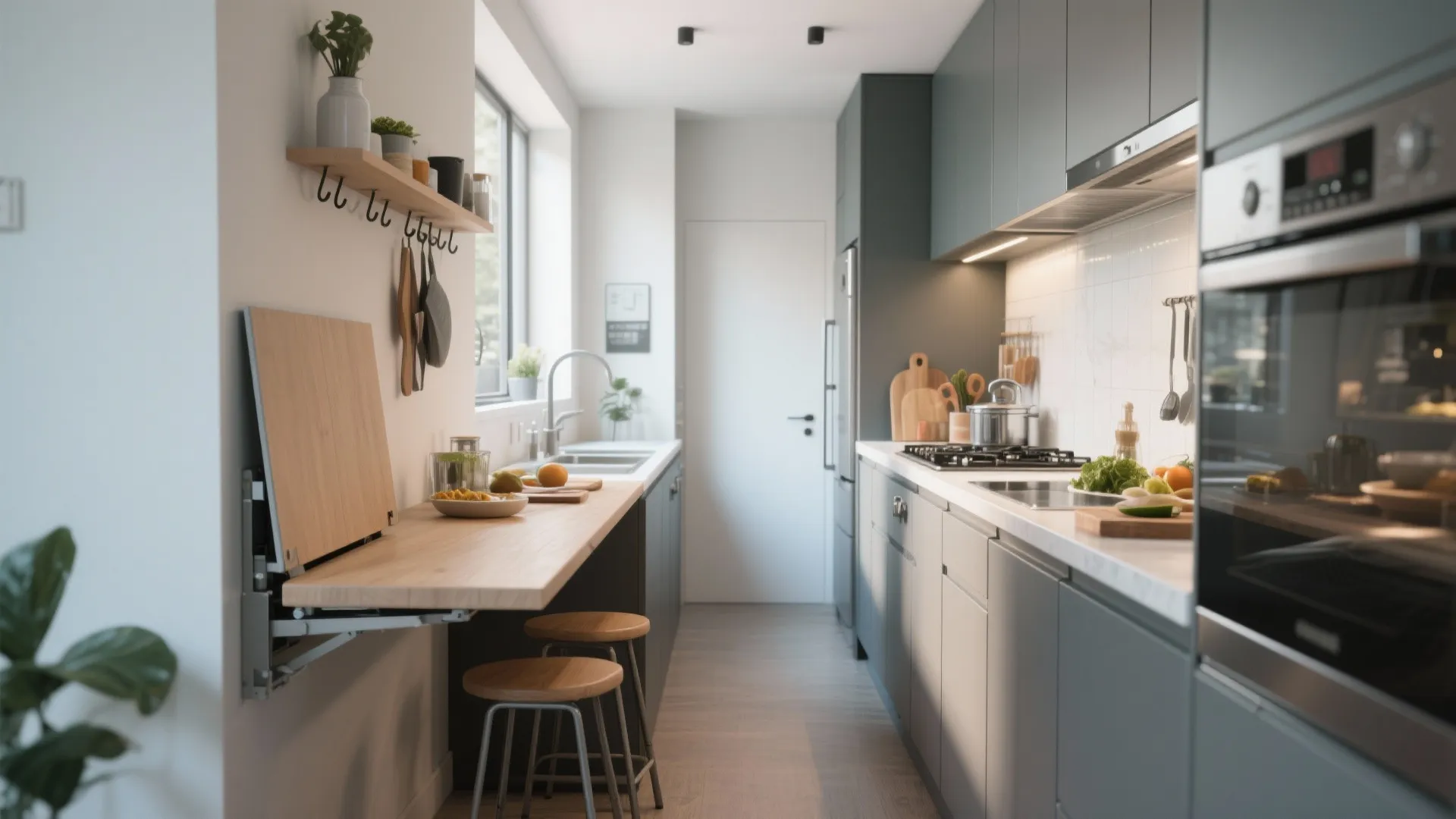 3. Pivoting leaf table for narrow kitchens