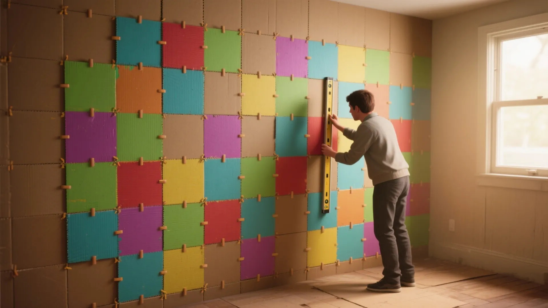 1. Blocky Backdrop: Cardboard Pixel Wall