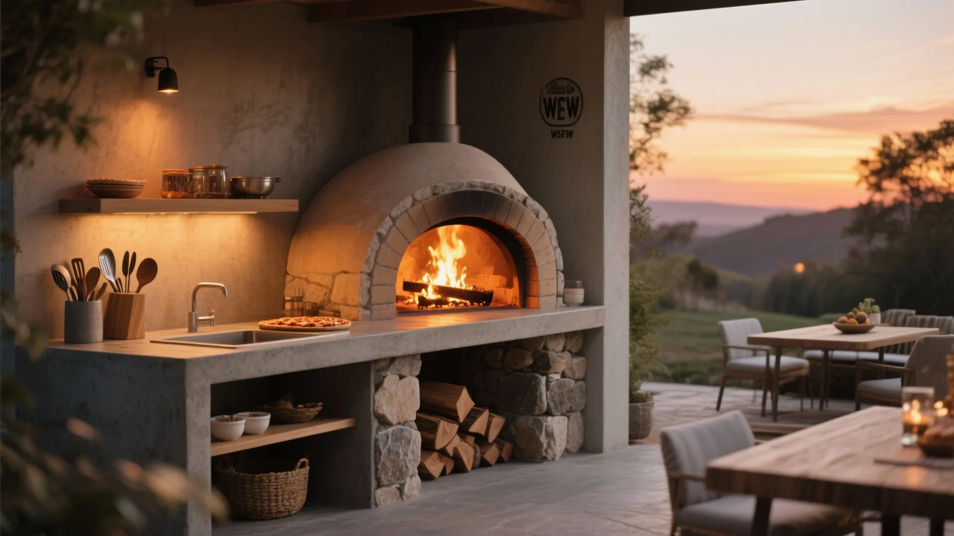 4. Fire Feature + Prep Nook: Pizza Oven and Compact Counters