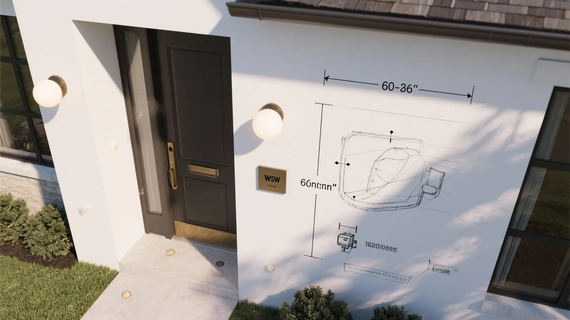 Top-down layout rendering showing recommended globe light placements and mounting heights