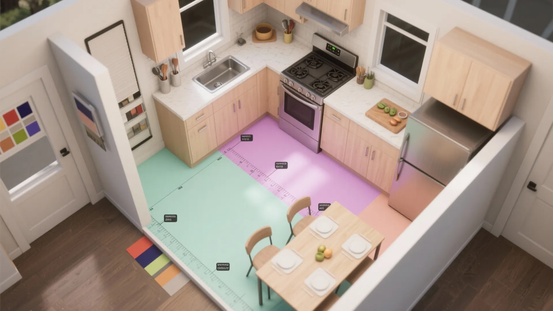5. Plan functional zones with color in compact kitchens