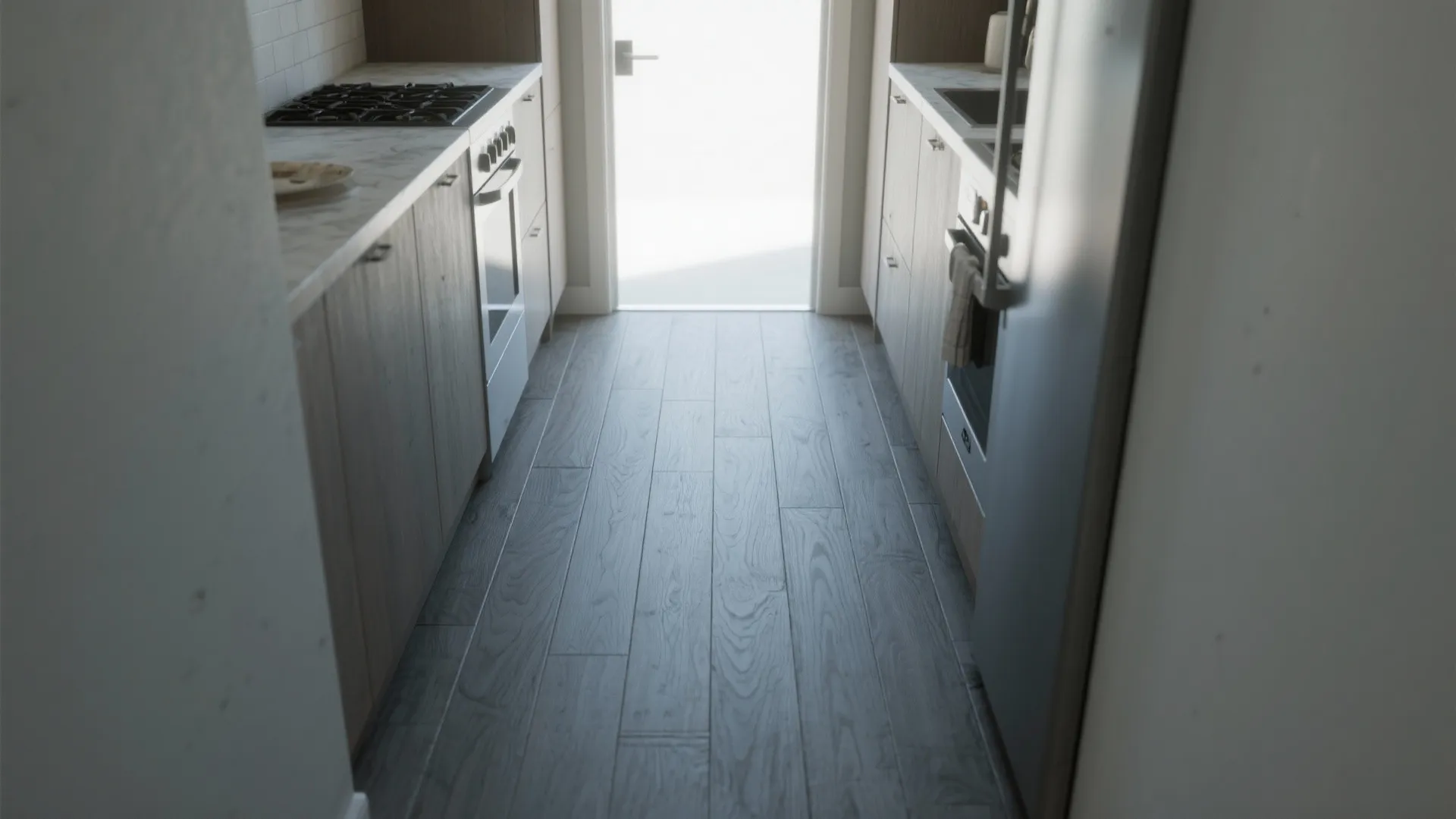 2. Run planks lengthwise to elongate narrow kitchens