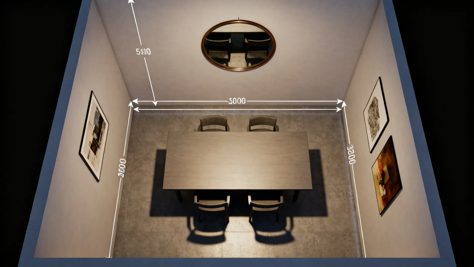 Top-down view of a digital floor planner layout for a small dining room
