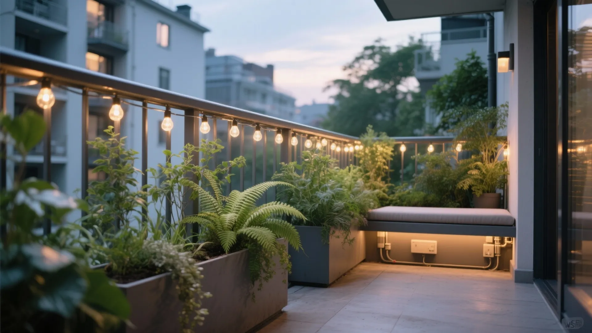 3) Rail-grazing glow for plant-forward balconies