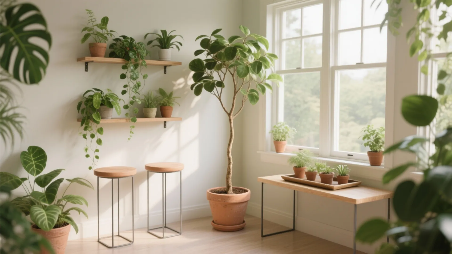 3) Plant-forward styling with vertical layers