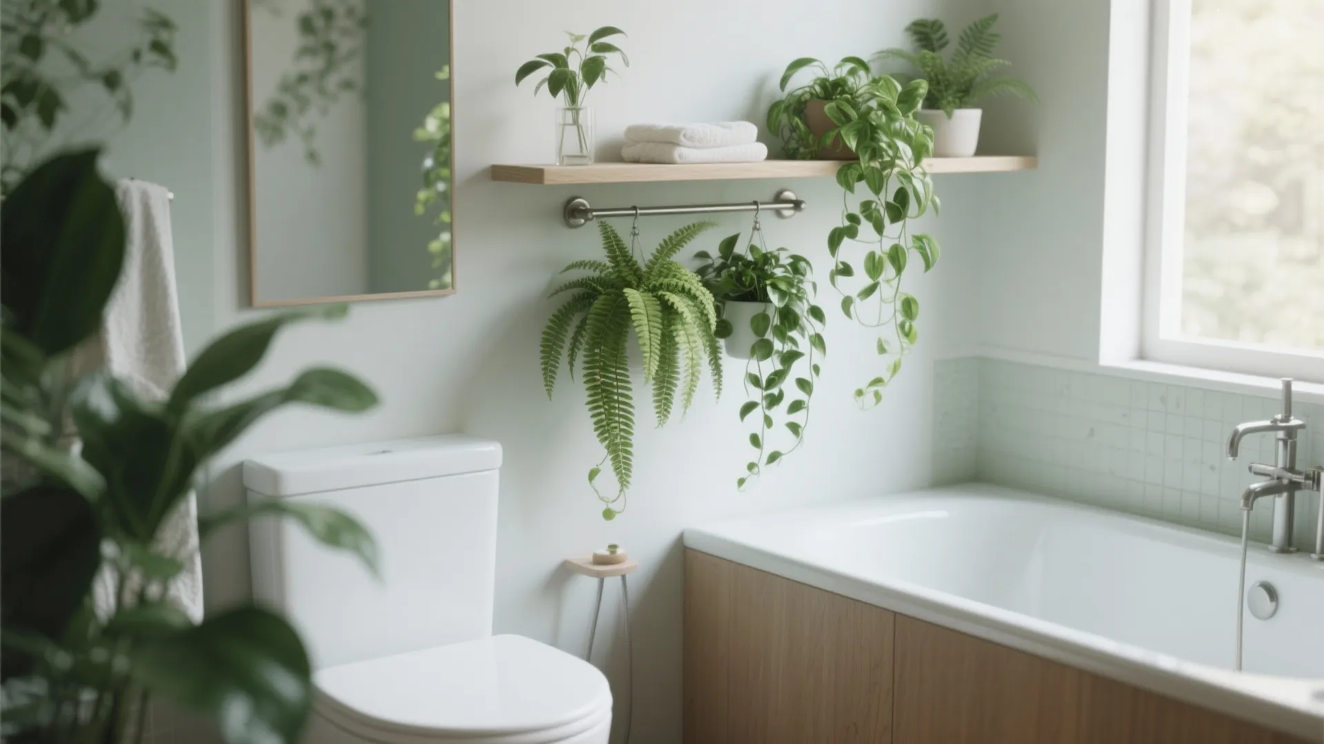 Idea 9: Plant Shelf Above the Tub